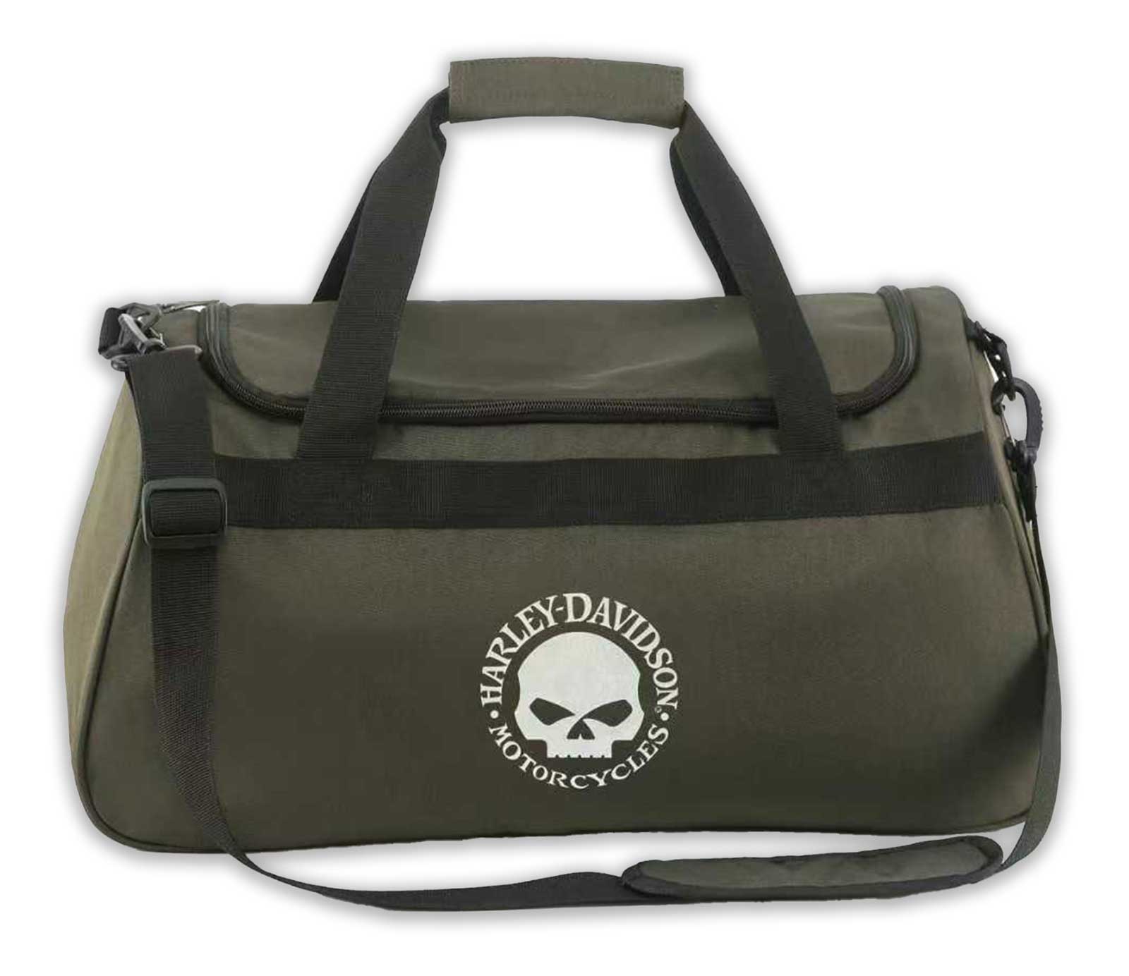 Harley-Davidson Willie G Skull Graphic Rugged Duffel Bag, Army Green - Wisconsin Harley-Davidson