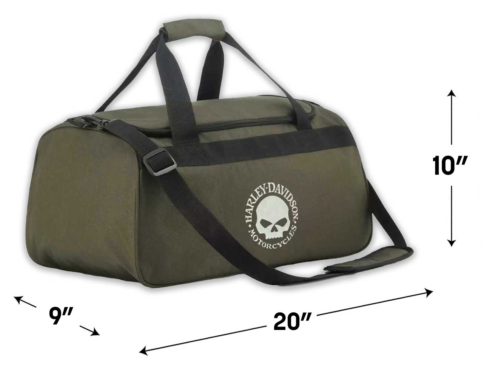 Harley-Davidson Willie G Skull Graphic Rugged Duffel Bag, Army Green - Largest Selection of Harley-Davidson Products