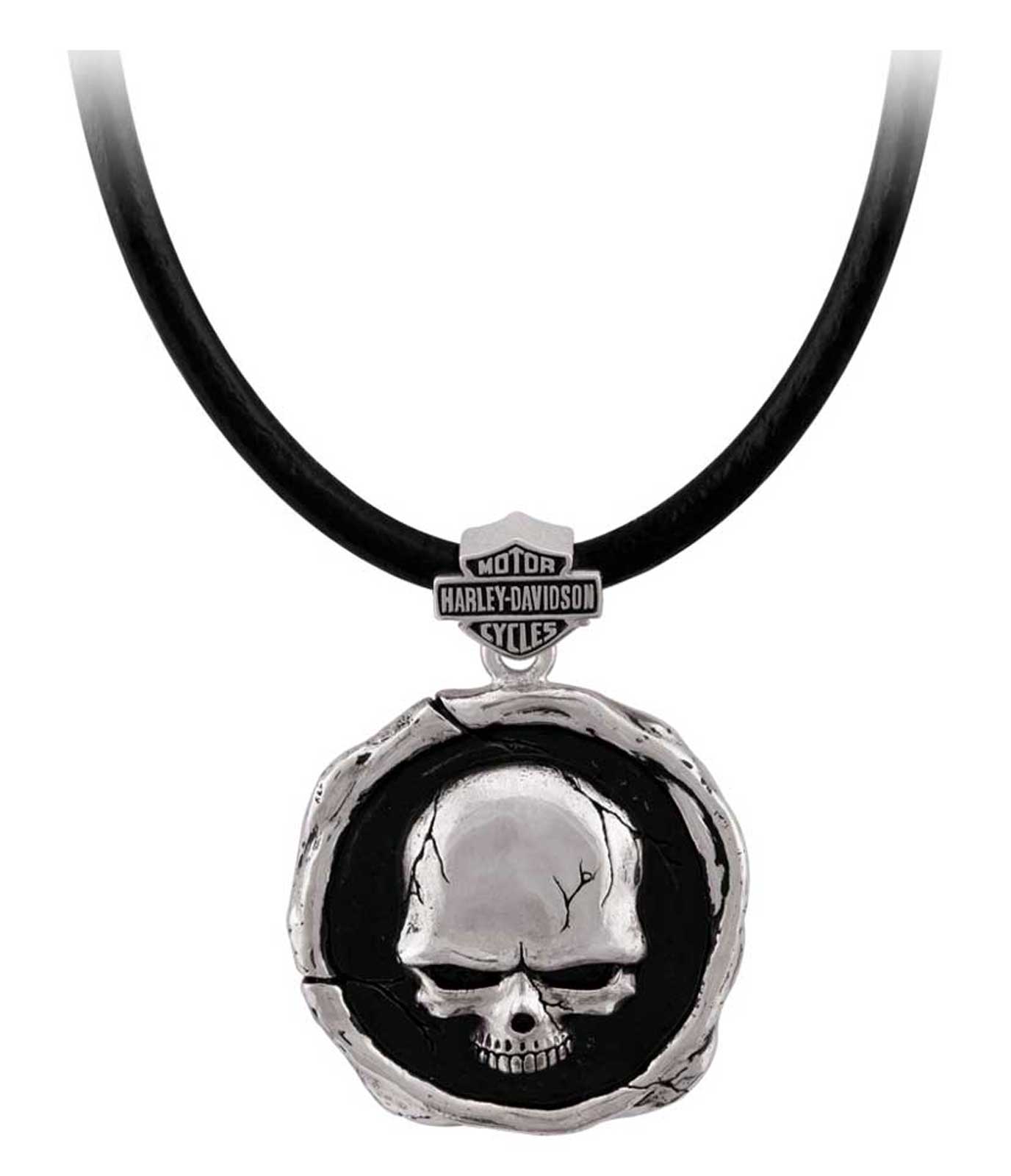 Harley-Davidson Men's Skull Wax Seal Necklace - Sterling Silver Finish HDN0473 - Wisconsin Harley-Davidson