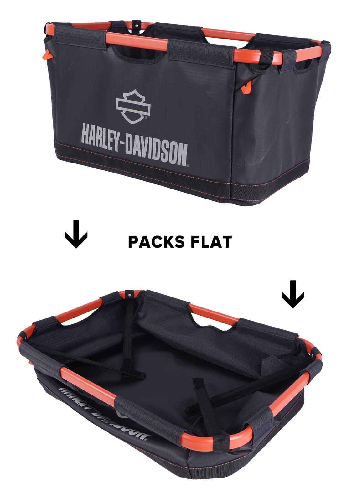 Harley-Davidson Nomad Bar & Shield Collapsible Large Gear Basket, Black/Orange - Largest Selection of Harley-Davidson Products