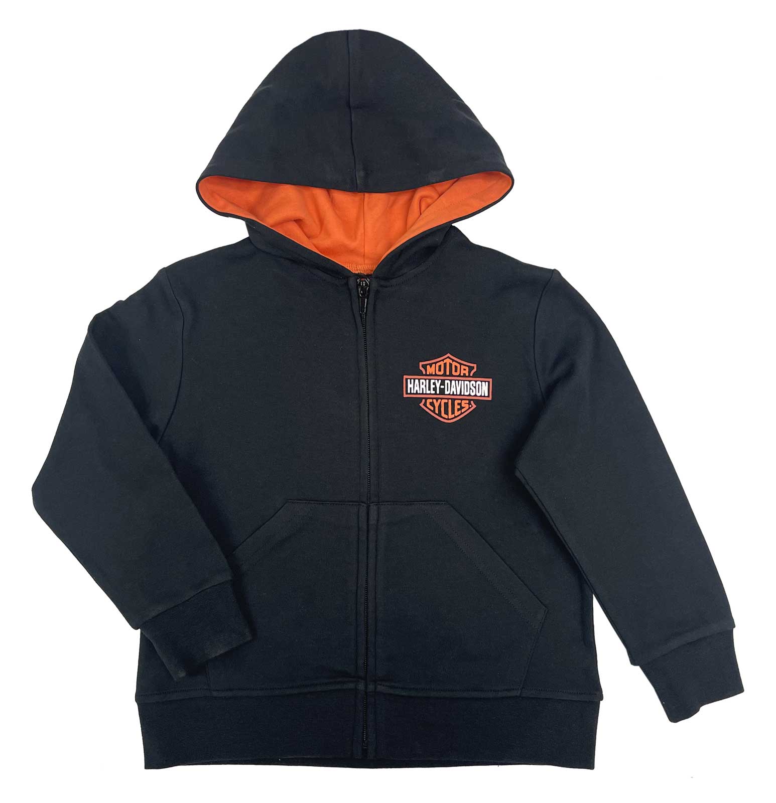 Harley-Davidson Boys' Bar & Shield Logo Knit Zip-Up Hoodie, Black/Orange - Wisconsin Harley-Davidson