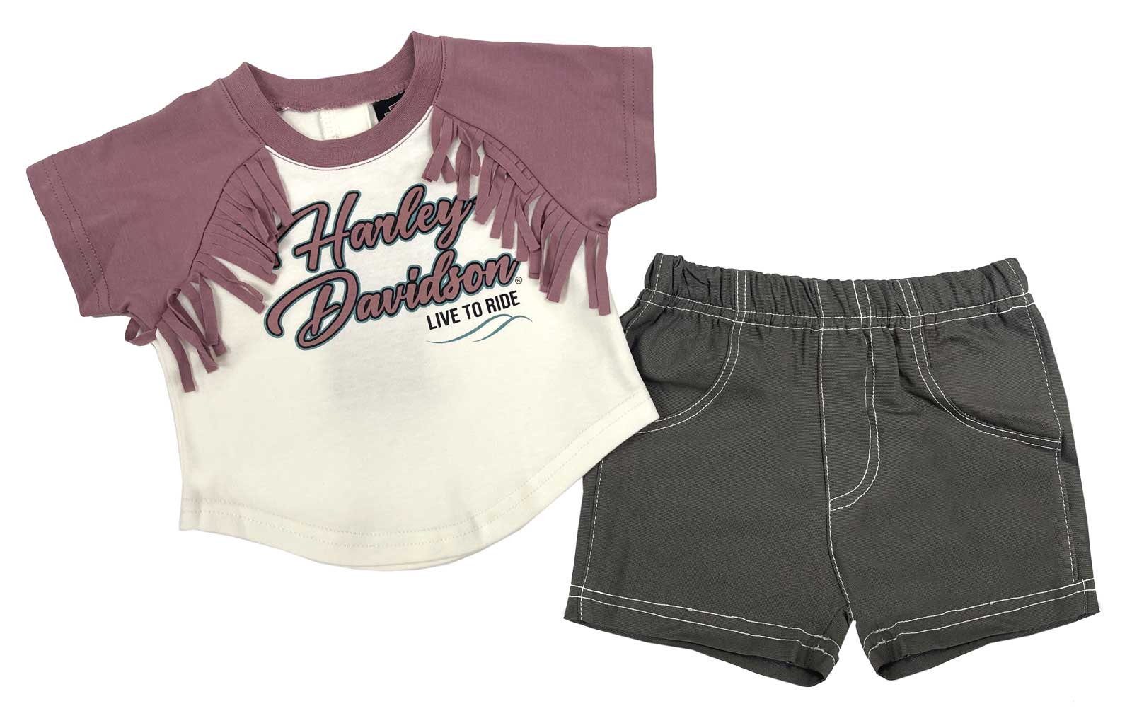 Harley-Davidson Little Girls' 2 Piece Fringe Tee & Canvas Shorts Toddler Set - Wisconsin Harley-Davidson