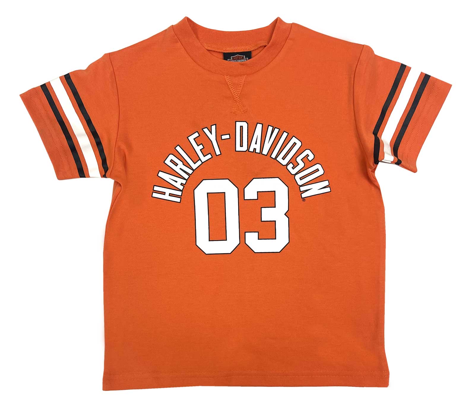 Harley-Davidson Boys' Sports Striped H-D Script Short Sleeve T-Shirt, Orange - Wisconsin Harley-Davidson