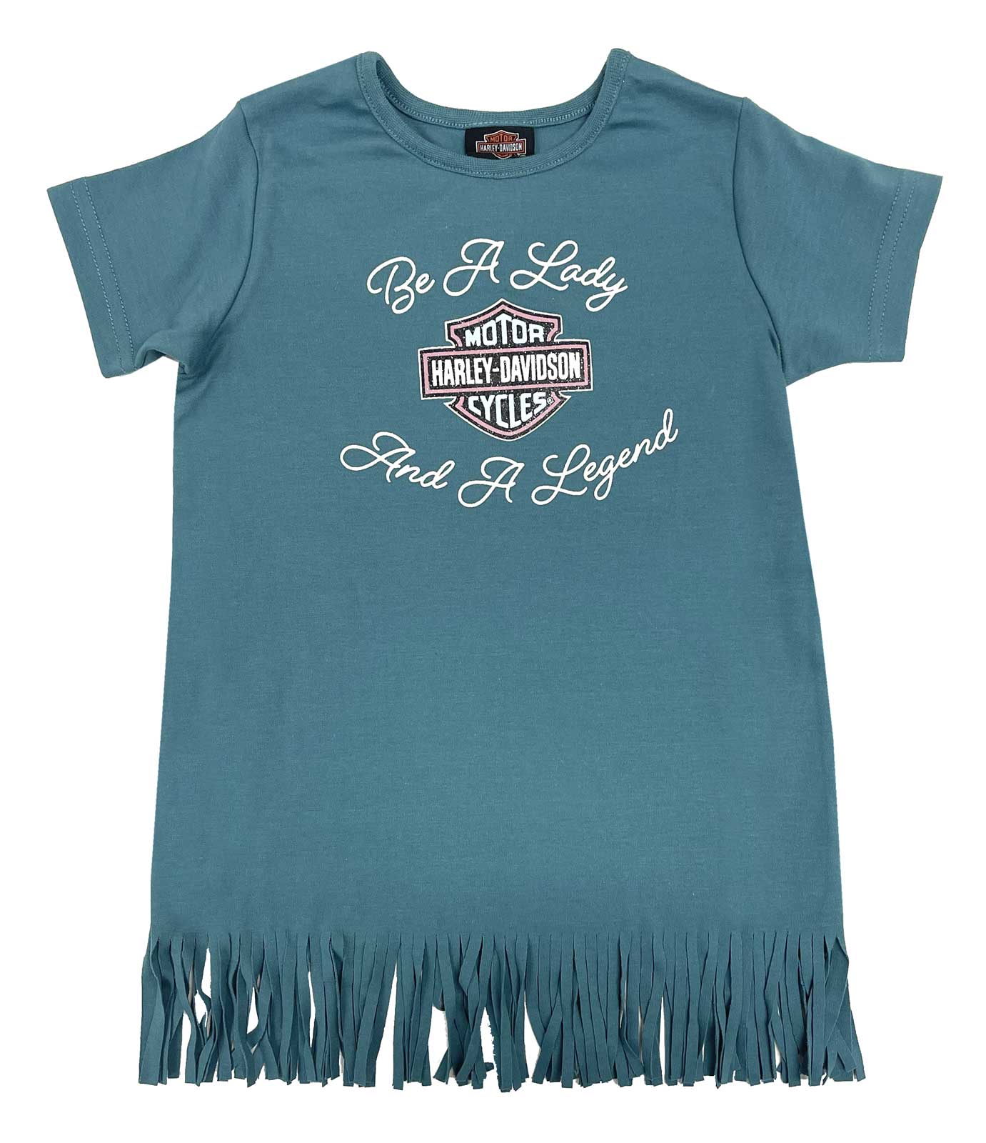 Harley-Davidson Girls' Glittery Bar & Shield Fringe Dress Shirt, Teal - Wisconsin Harley-Davidson