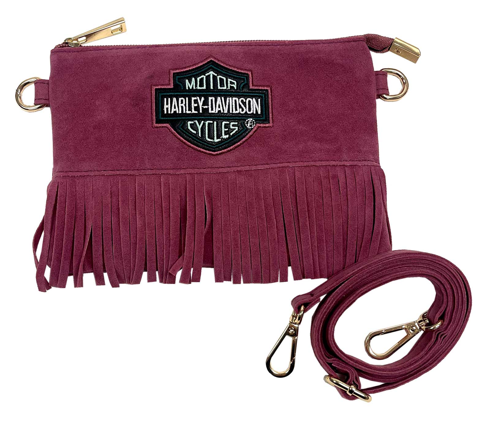 Harley-Davidson Little Girls' Bar & Shield Fringe Crossbody Suede Purse, Pink - Wisconsin Harley-Davidson