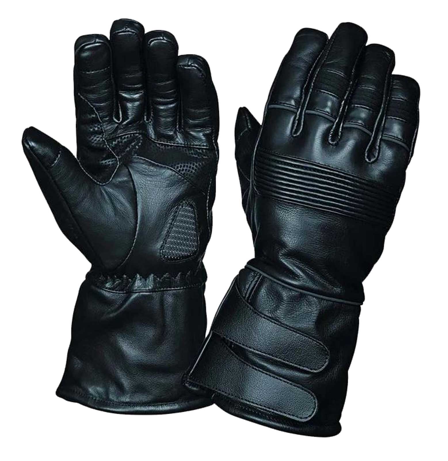 UNIK Men's Adjustable Closure Cuffed Gauntlet Cowhide Leather Gloves, Black - Wisconsin Harley-Davidson