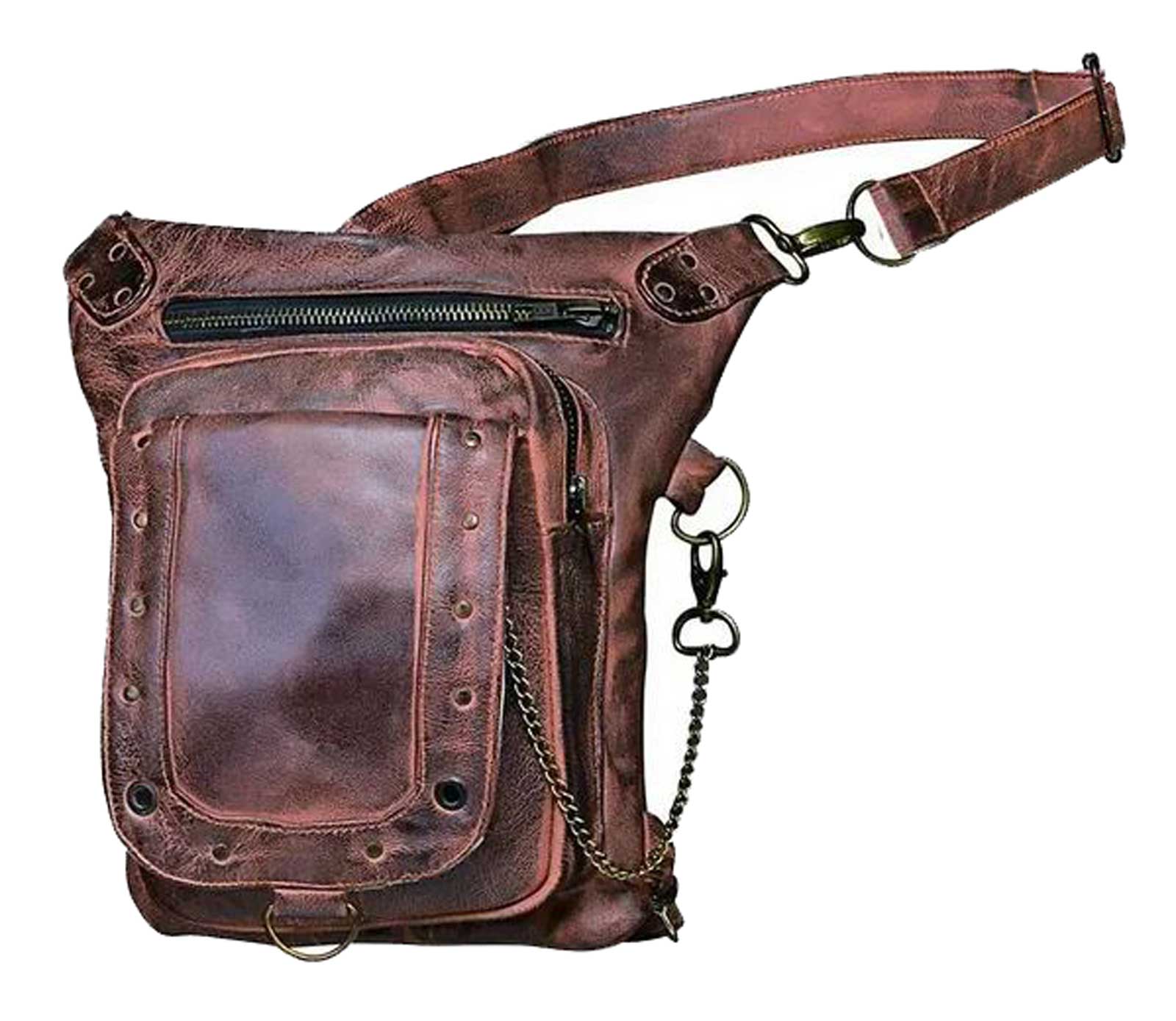 UNIK Women's Studded Superior Cowhide Leather Thigh Bag, Brown - Wisconsin Harley-Davidson