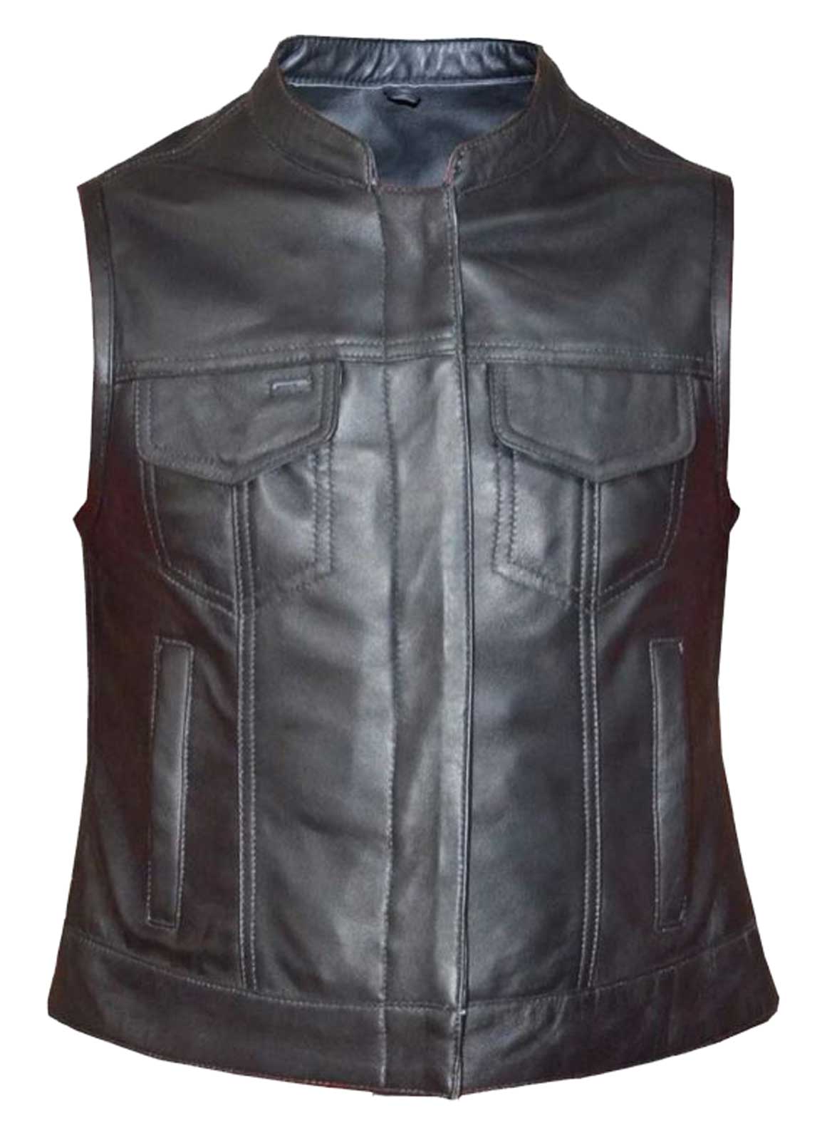 Derringer Ladies Lynda SOA Style Club Motorcycle Cowhide Leather Vest, Black - Wisconsin Harley-Davidson