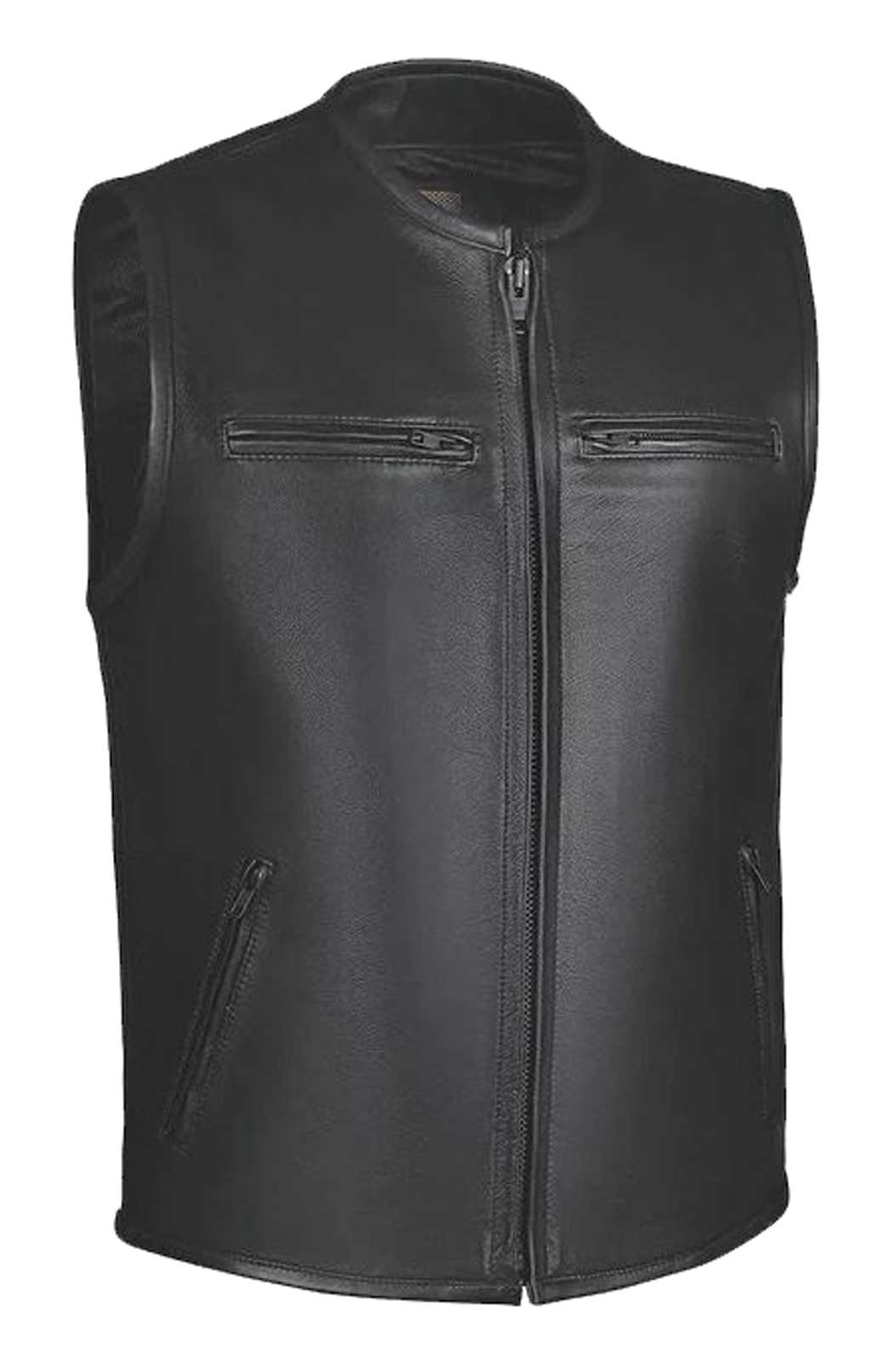 Derringer Men's Blackout Ultra Premium Cowhide Leather Motorcycle Vest, Black - Wisconsin Harley-Davidson