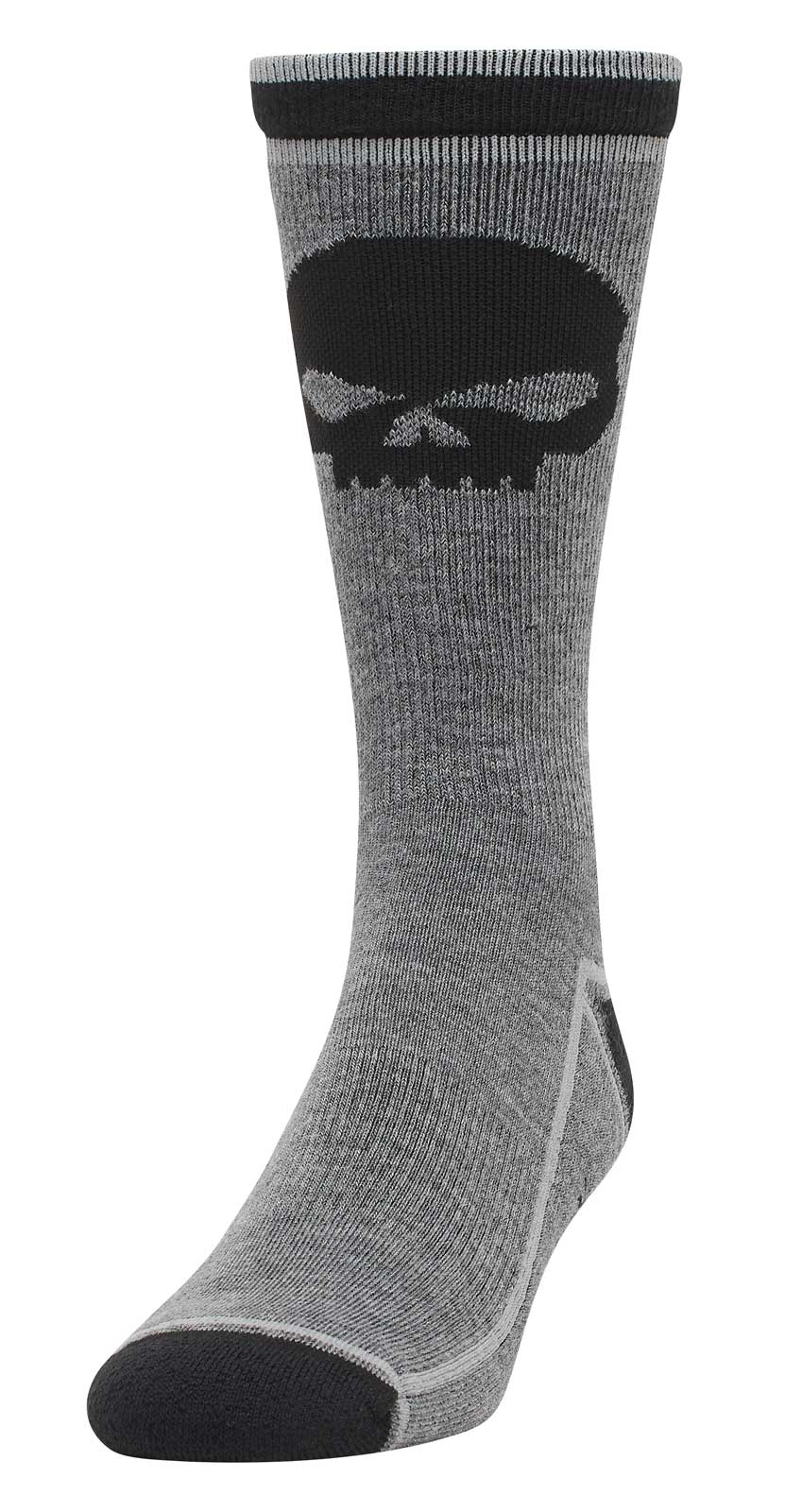 Harley-Davidson Men's Willie G Skull Moisture Wicking Mid-Calf Socks, Black/Gray - Wisconsin Harley-Davidson
