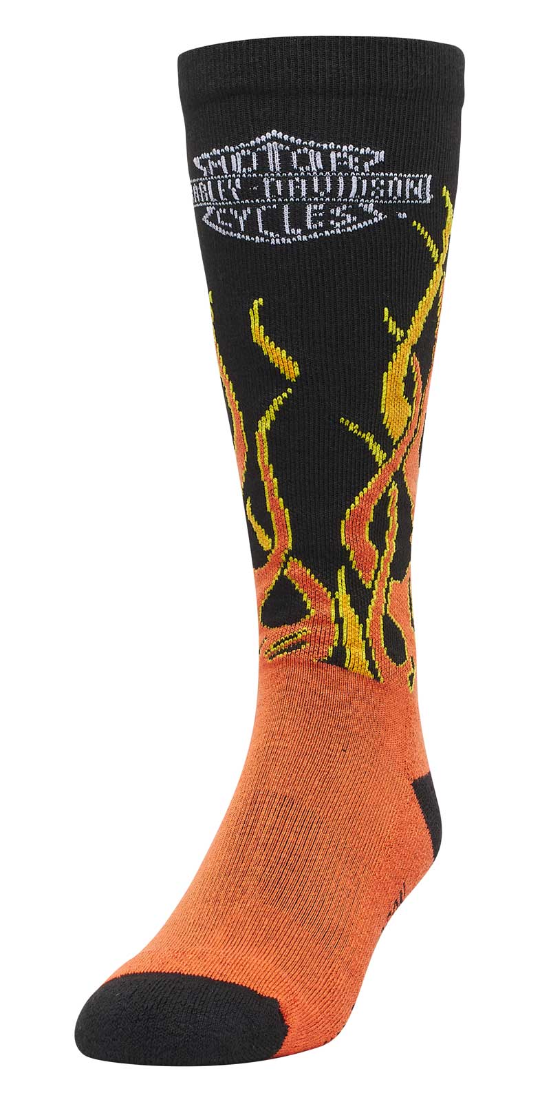 Harley-Davidson Men's Bar & Shield Flames Riding Mid-Calf Socks, Black/Orange - Wisconsin Harley-Davidson