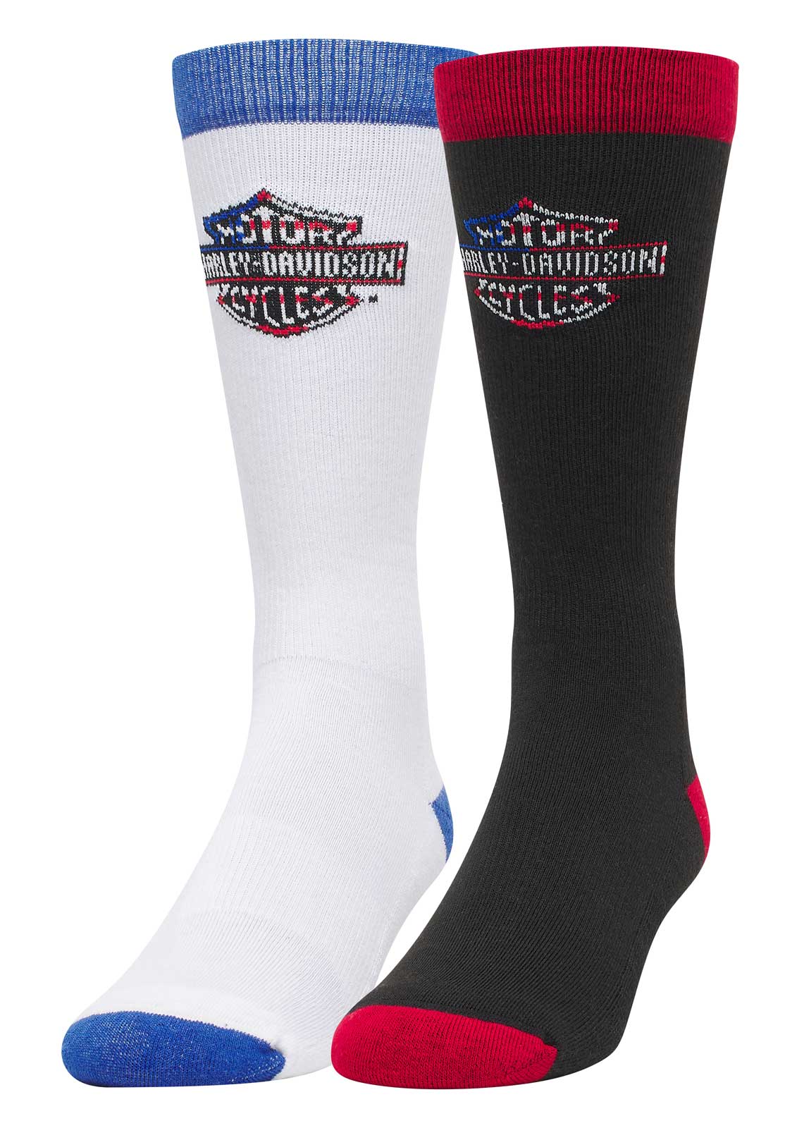 Harley-Davidson Men's 2-Pk Stars Stripes Bar & Shield Riding Socks, Black/White - Wisconsin Harley-Davidson
