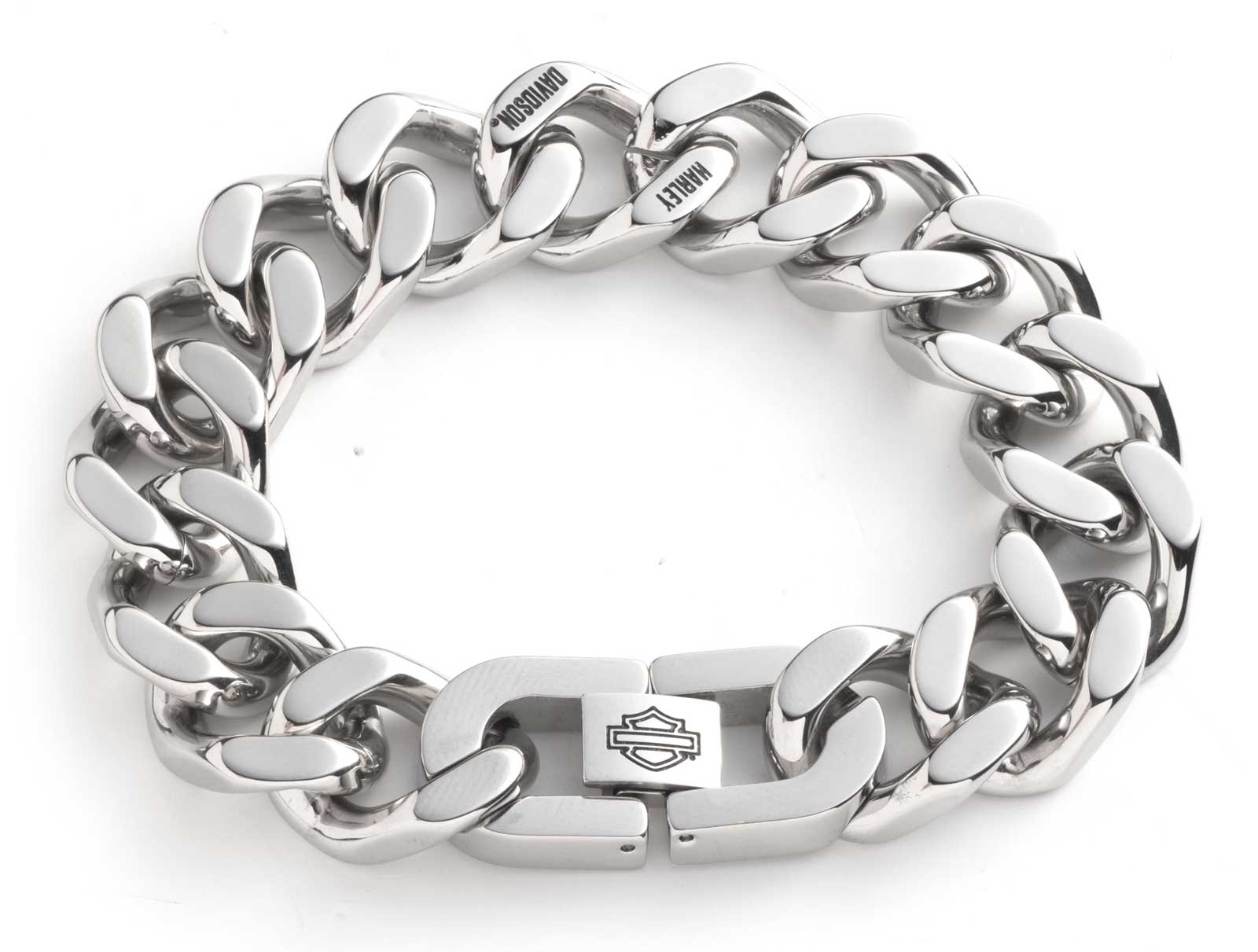 Harley-Davidson Men's 9 in Script Curb Chain Link Bracelet, Stainless Steel - Wisconsin Harley-Davidson