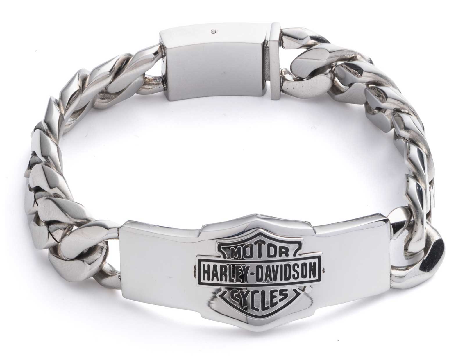 Harley-Davidson Men's Bar & Shield Thick Curb Chain Stainless Steel Bracelet - Wisconsin Harley-Davidson