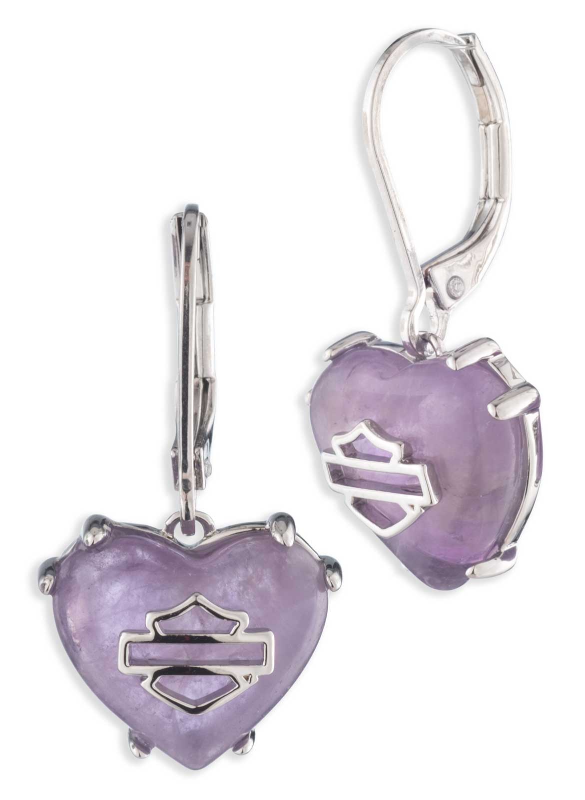 Harley-Davidson Women's Amethyst Heart Bar & Shield Drop Earrings, Silver Tone - Wisconsin Harley-Davidson