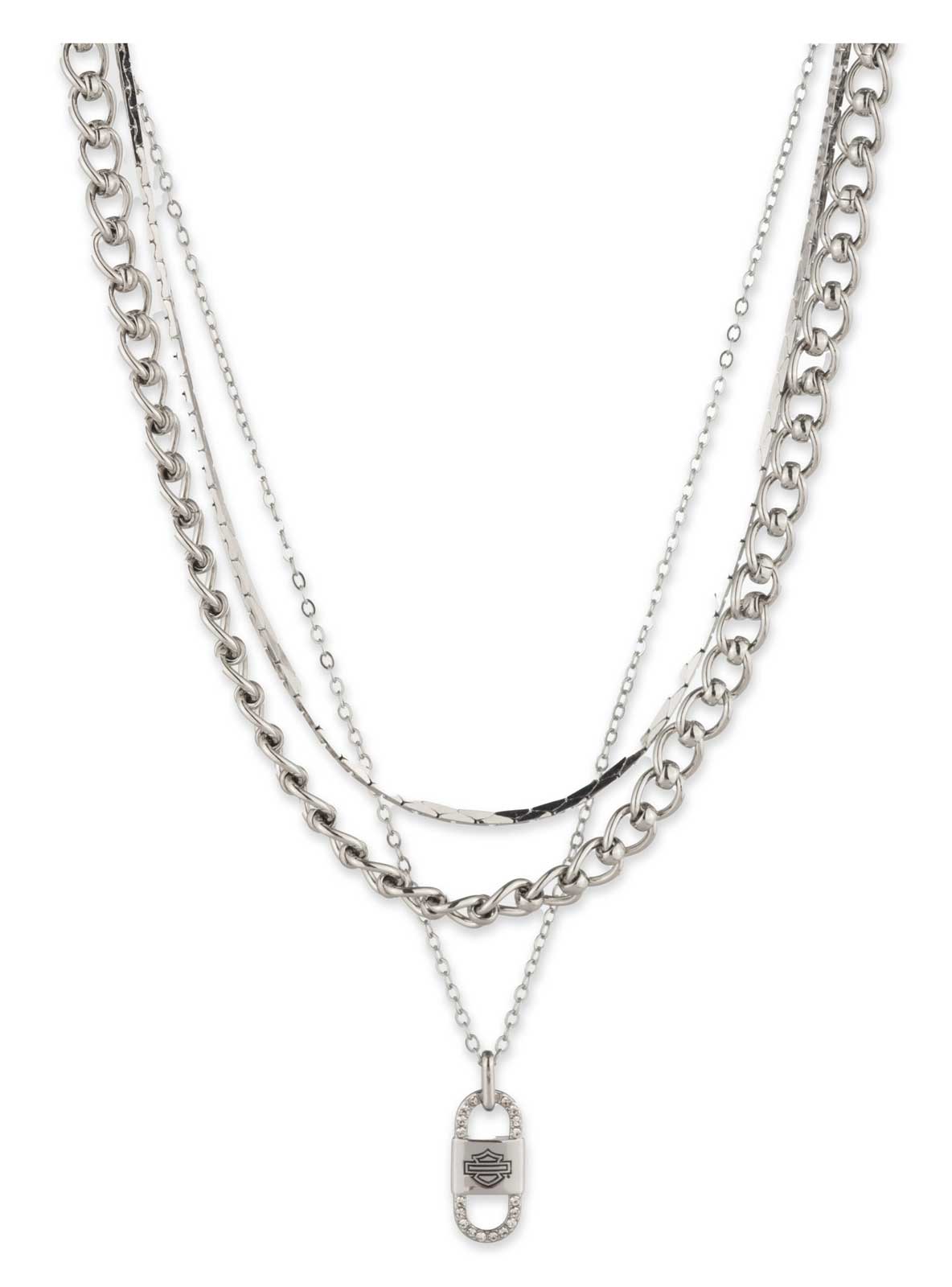 Harley-Davidson Women's Bar & Shield Link Charm Multirow Chain Necklace, Silver - Wisconsin Harley-Davidson
