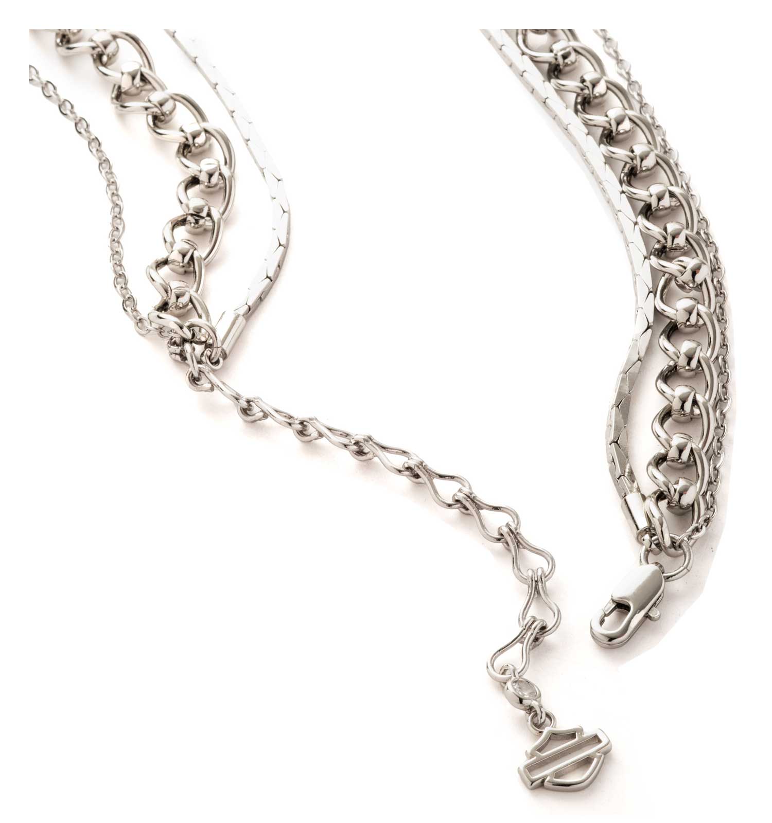 Harley-Davidson Women's Bar & Shield Link Charm Multirow Chain Necklace, Silver - No Hassle Returns at Wisconsin Harley