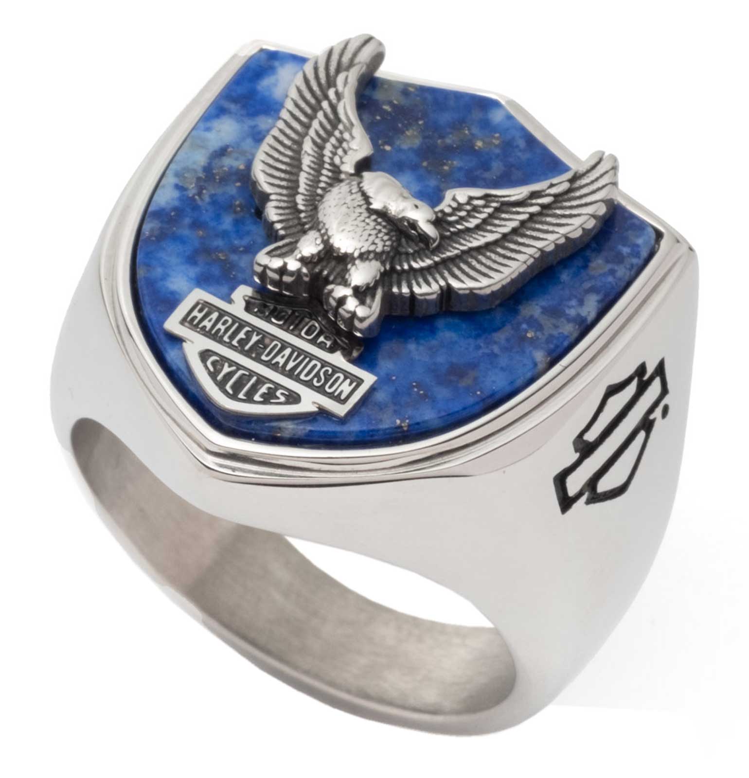 Harley-Davidson Men's Flying Eagle Crest Ring, Stainless Steel & Sodalite Stone - Wisconsin Harley-Davidson