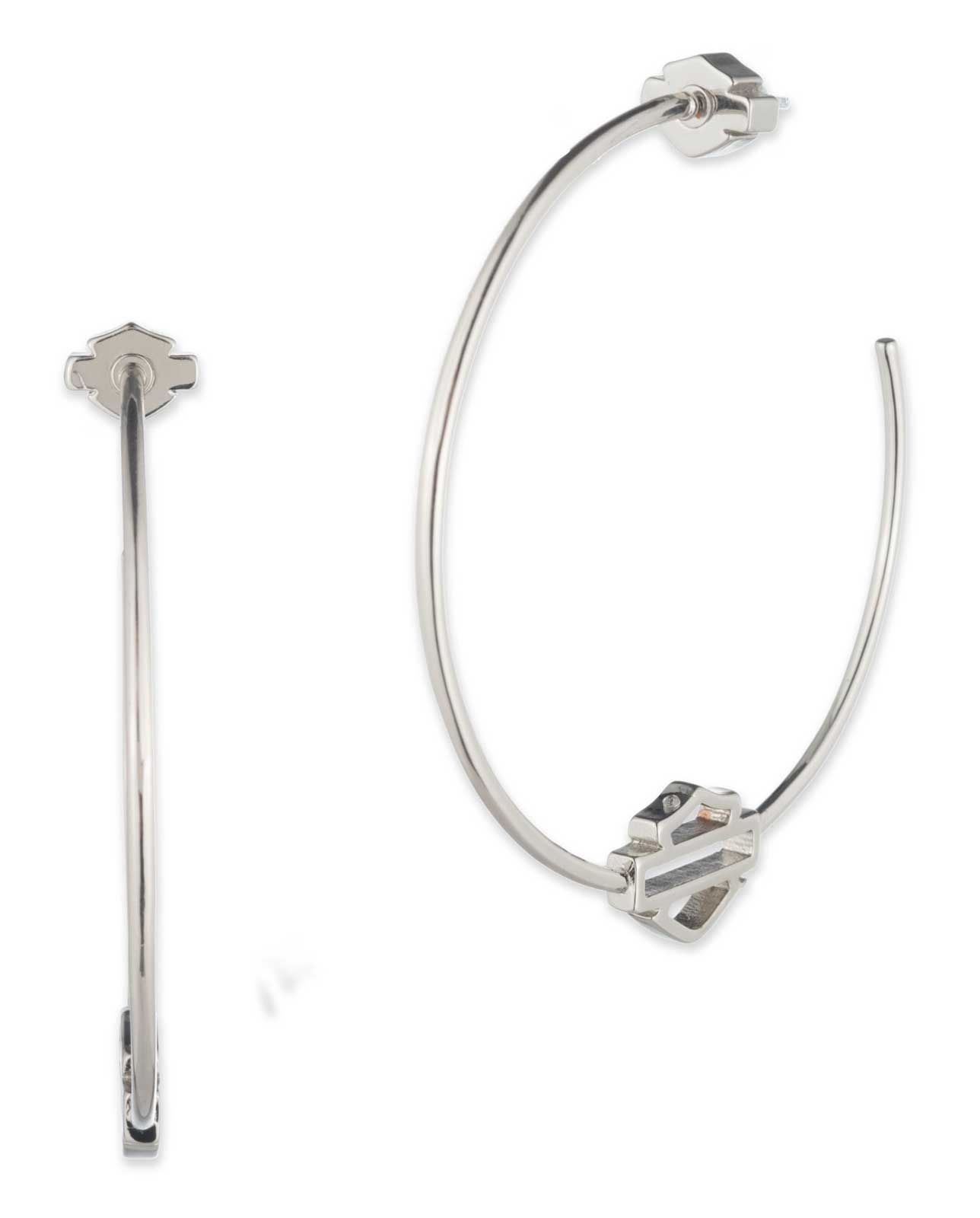 Harley-Davidson Women's Open Bar & Shield Hoop Earrings, Brass Silver Finish - Wisconsin Harley-Davidson