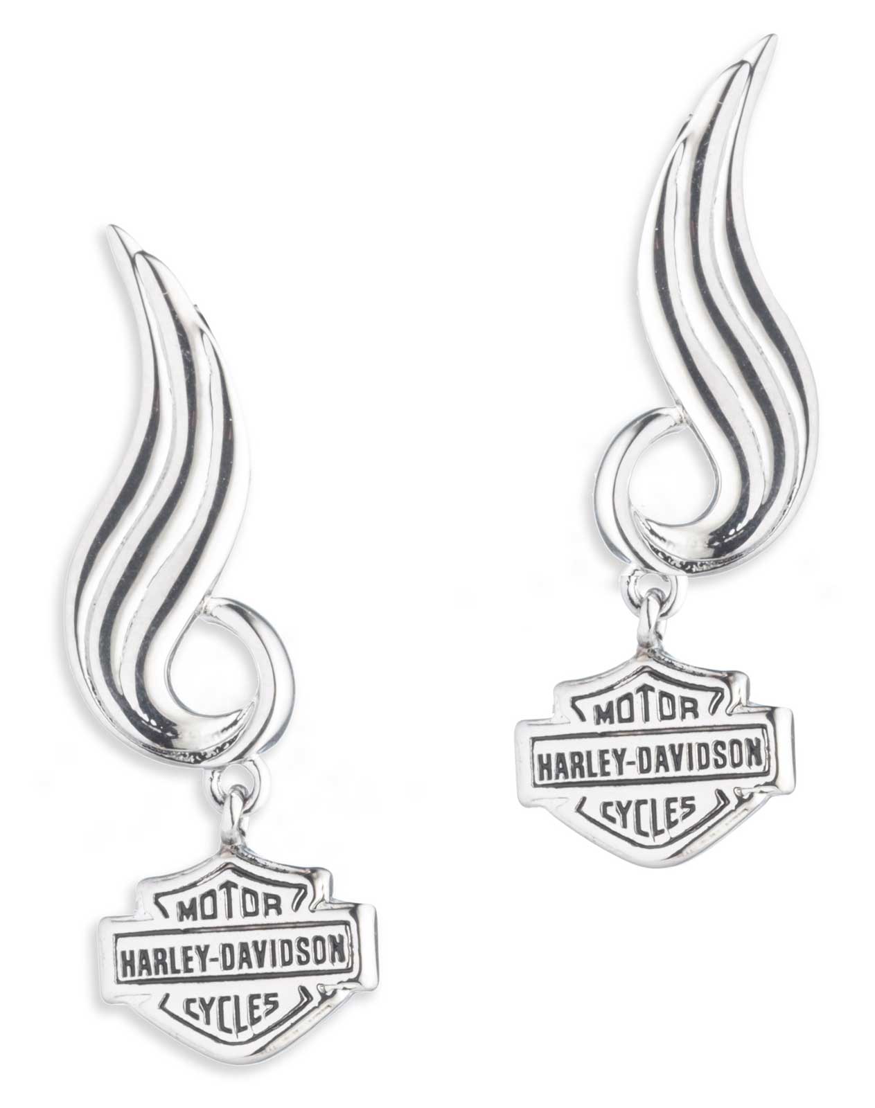 Harley-Davidson Women's Script Bar & Shield Logo Swoop Drop Earrings, Silver - Wisconsin Harley-Davidson