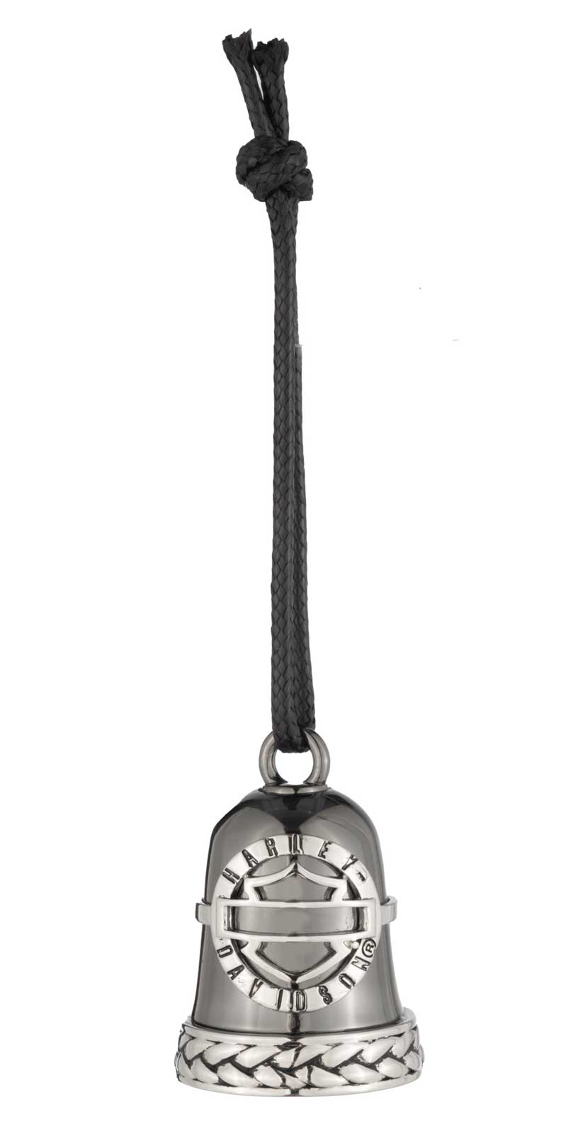 Harley-Davidson Bar & Shield Braided Boarder Ride Bell, Hematite Silver Finish - No Hassle Returns at Wisconsin Harley