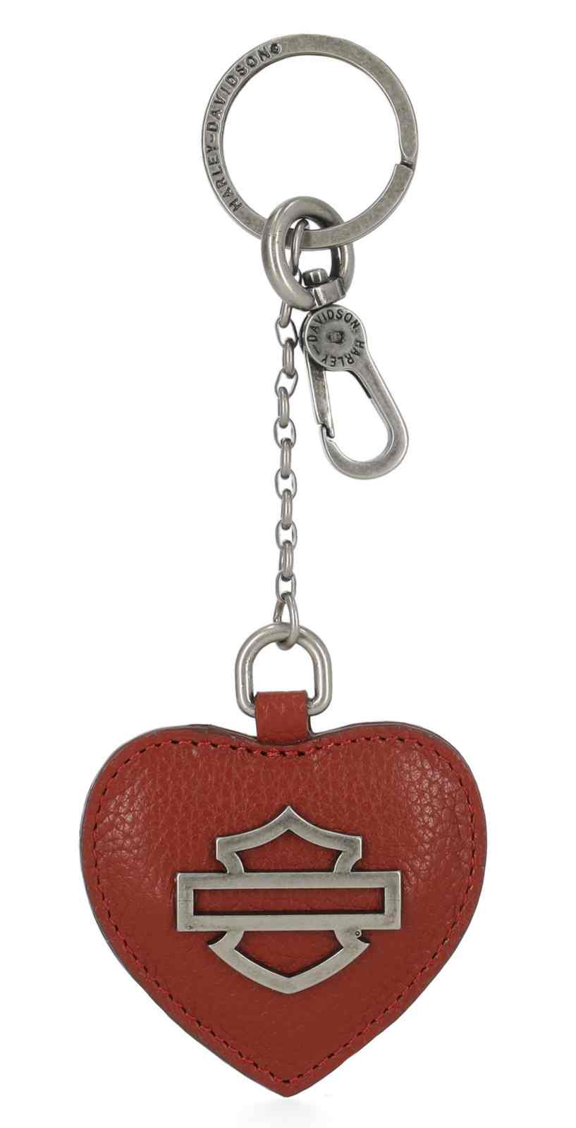 Harley-Davidson Open Bar & Shield Logo Heart Shaped Leather Key Fob, Orange - Wisconsin Harley-Davidson
