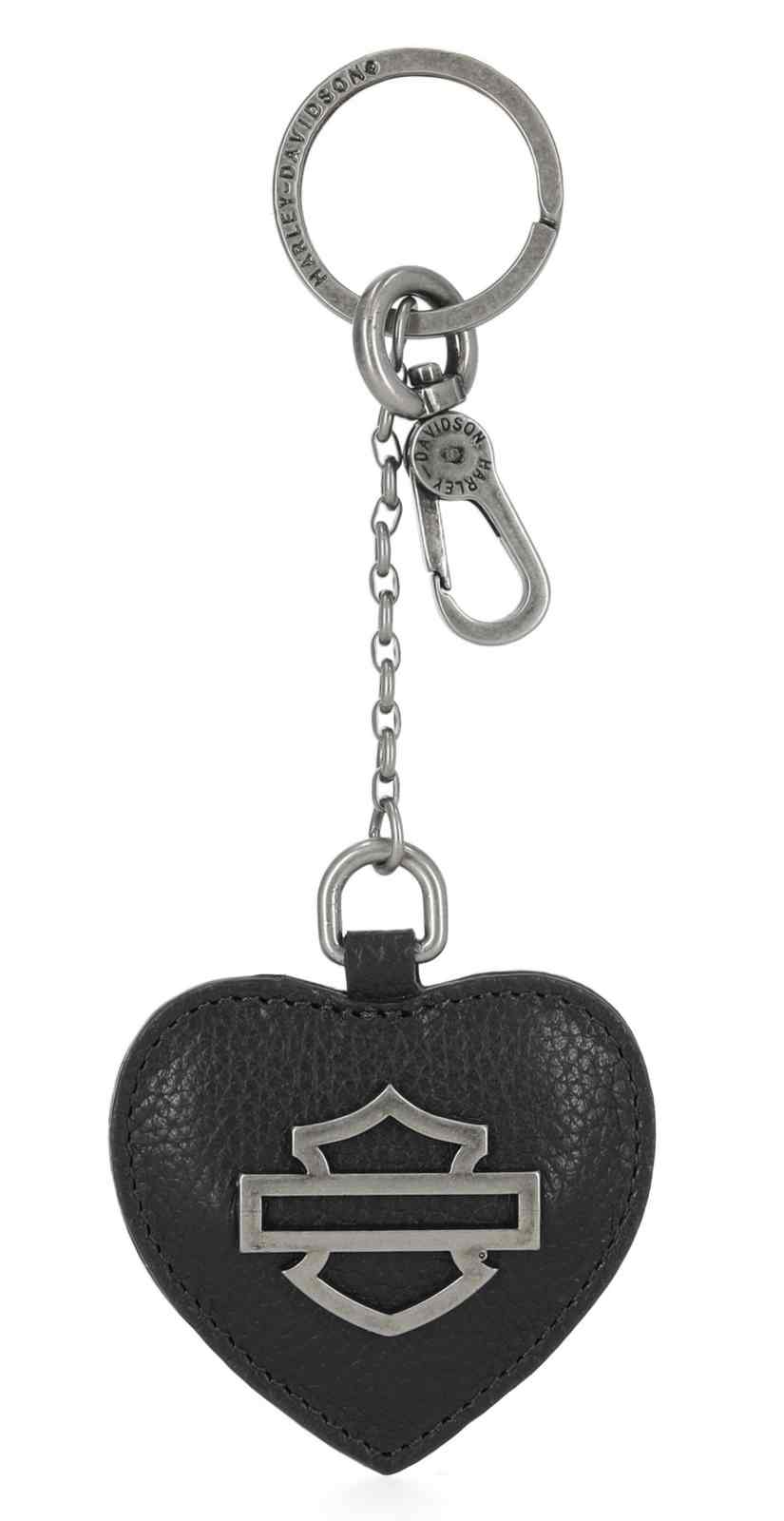 Harley-Davidson Open Bar & Shield Logo Heart Shaped Leather Key Fob, Black - Wisconsin Harley-Davidson
