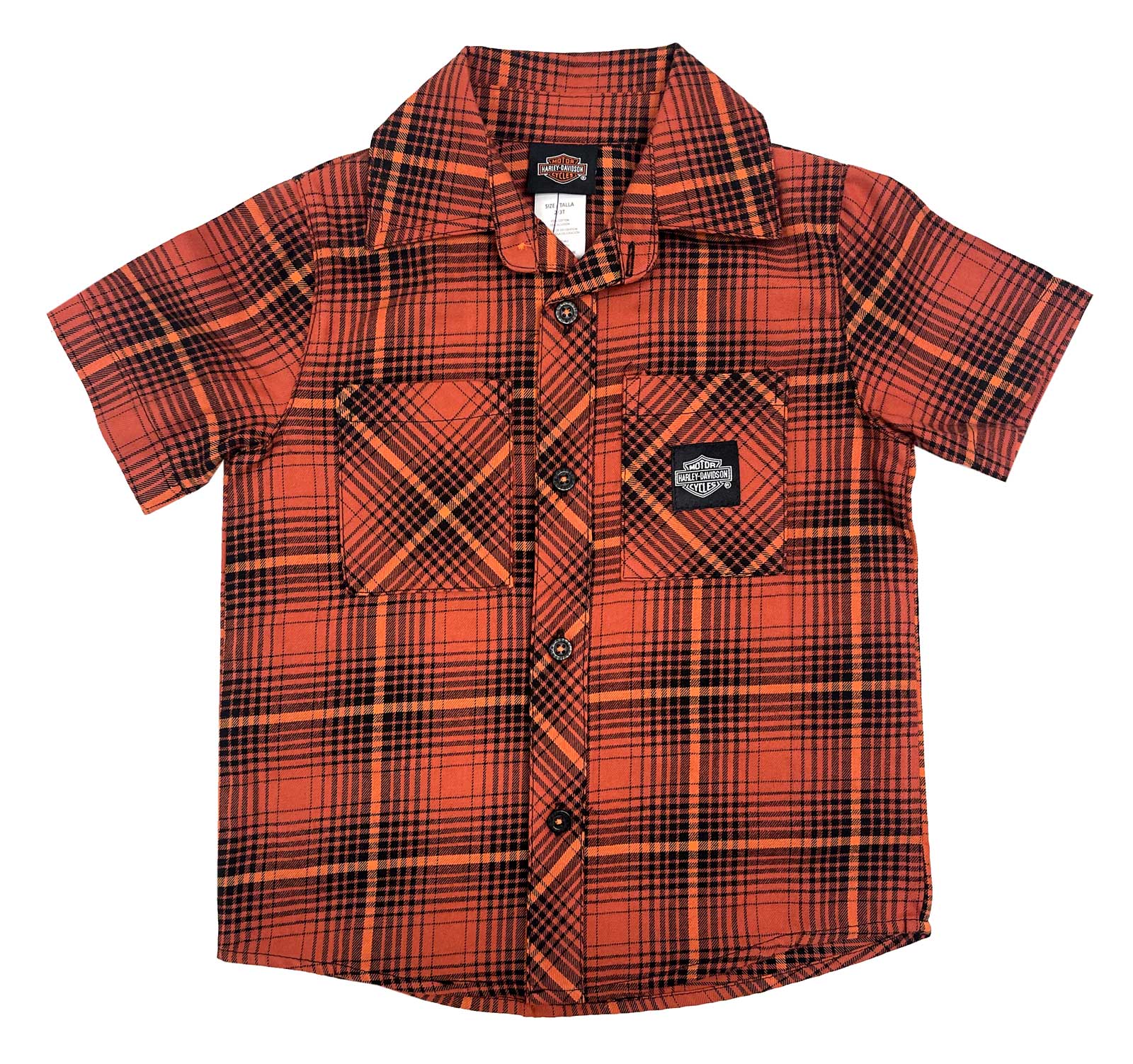 Harley-Davidson Boys' Bar & Shield Logo Yarn Button Plaid Short Sleeve Shirt - Wisconsin Harley-Davidson