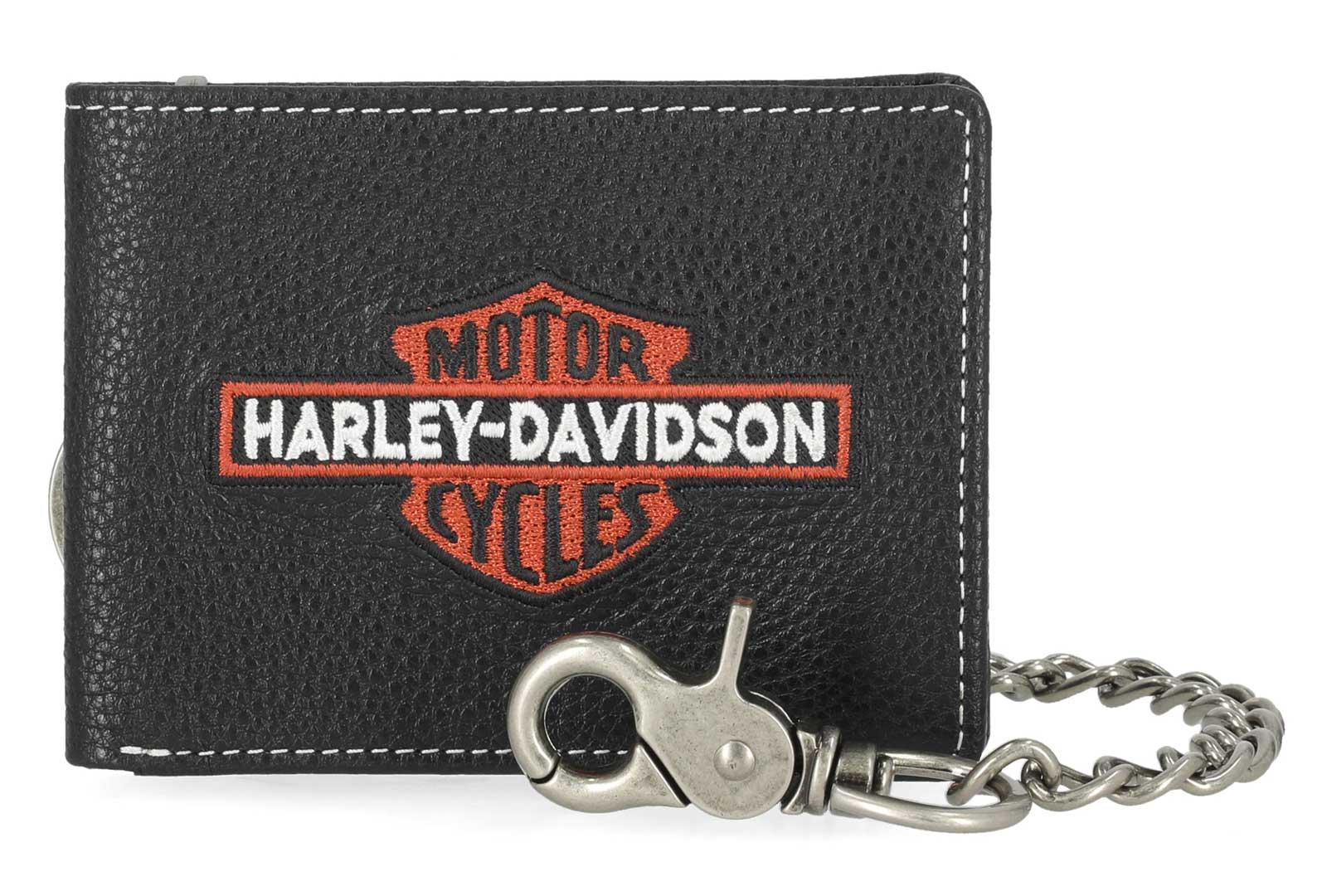 Harley-Davidson Men's Bar & Shield Embroidered Leather Billfold Wallet w/ Chain - Wisconsin Harley-Davidson