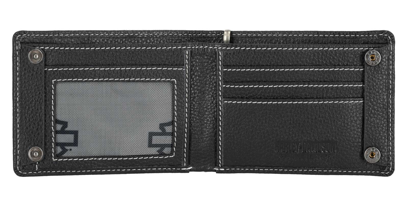 Harley-Davidson Men's Bar & Shield Embroidered Leather Billfold Wallet w/ Chain - No Hassle Returns at Wisconsin Harley