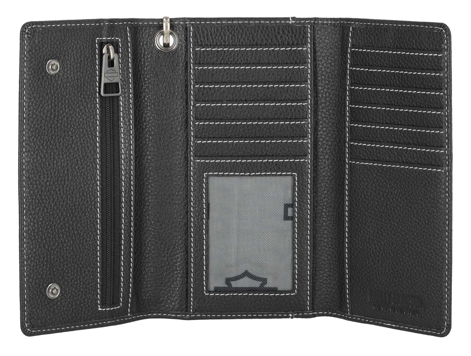 Harley-Davidson Men's Bar & Shield Embroidered Leather Trucker Wallet w/ Chain - No Hassle Returns at Wisconsin Harley