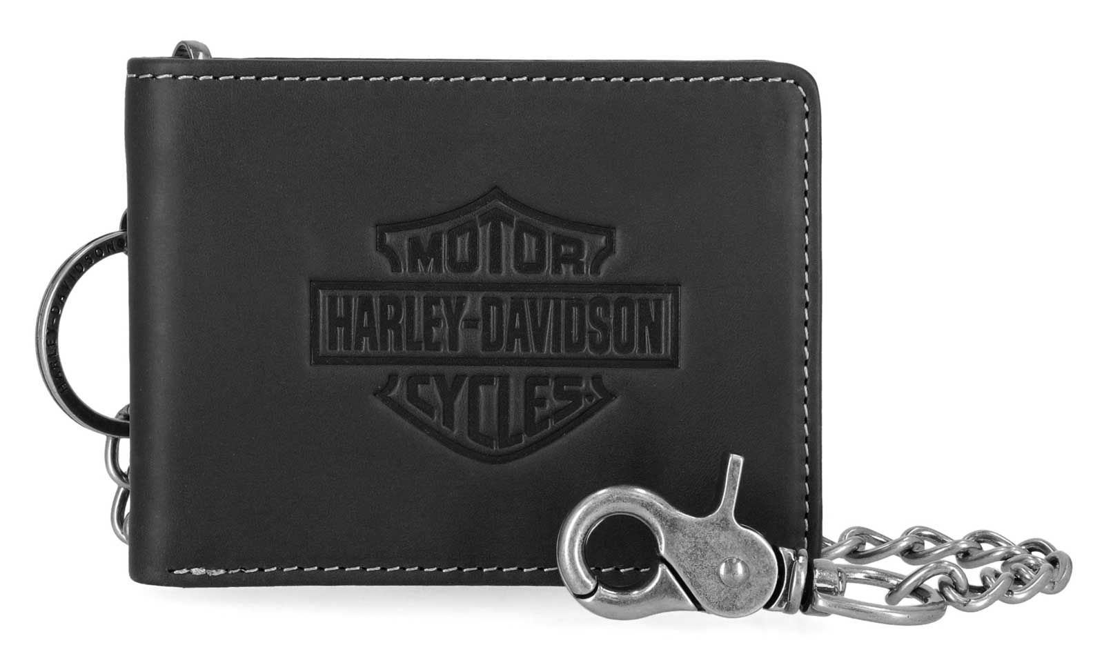 Harley-Davidson Men's Traditional Bar & Shield Embossed Billfold Wallet w/ Chain - Wisconsin Harley-Davidson