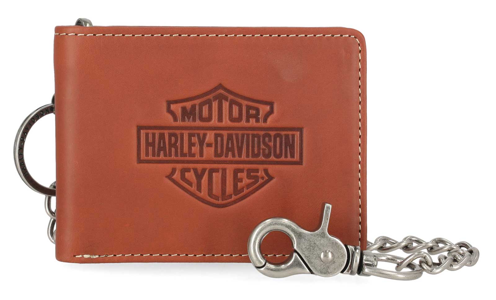 Harley-Davidson Men's Traditional B&S Embossed Billfold Wallet w/Chain, Brown - Wisconsin Harley-Davidson