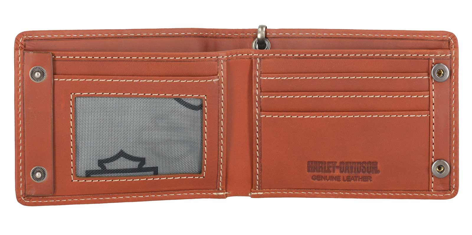 Harley-Davidson Men's Traditional B&S Embossed Billfold Wallet w/Chain, Brown - No Hassle Returns at Wisconsin Harley