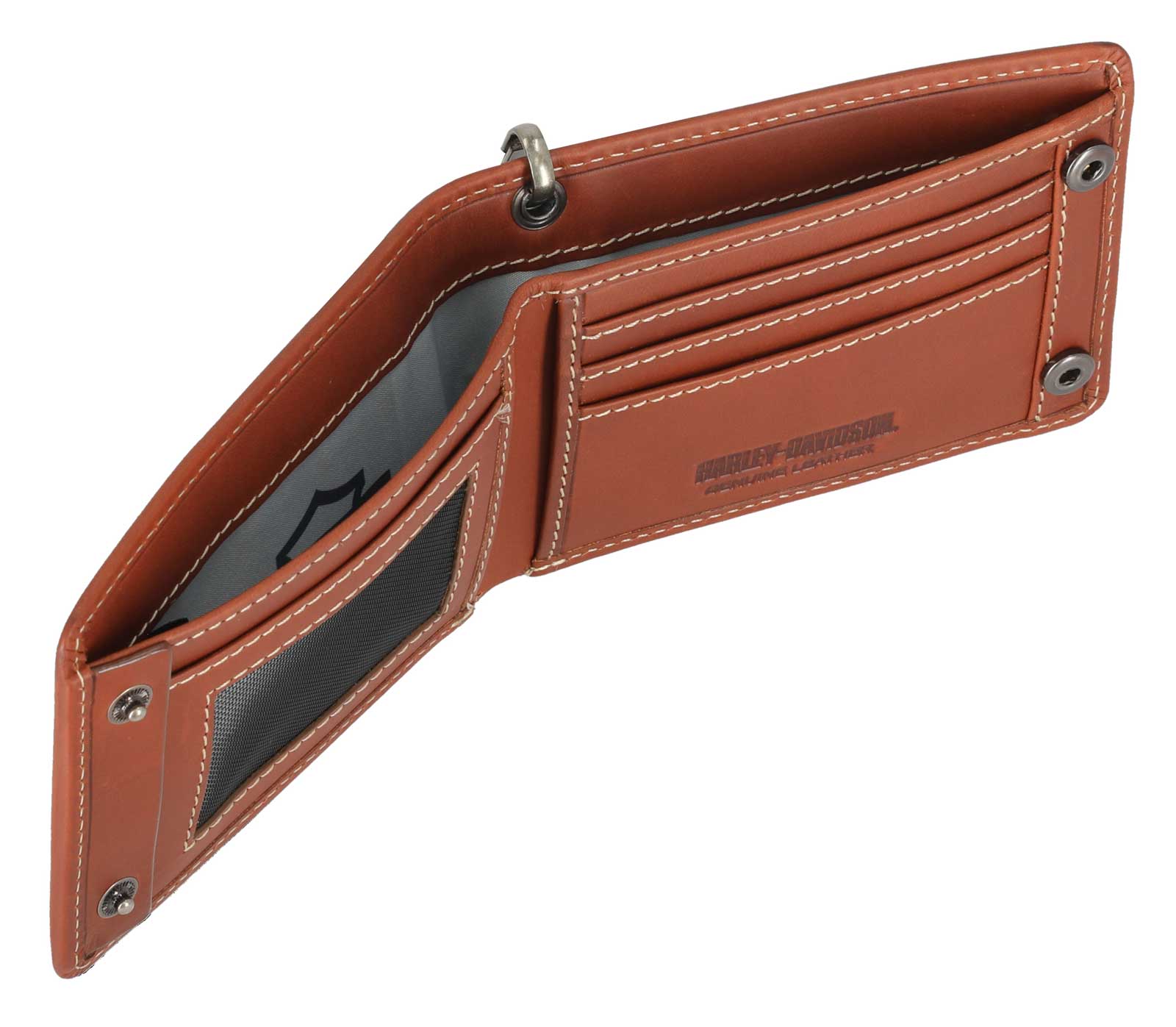 Harley-Davidson Men's Traditional B&S Embossed Billfold Wallet w/Chain, Brown - Largest Selection of Harley-Davidson Products