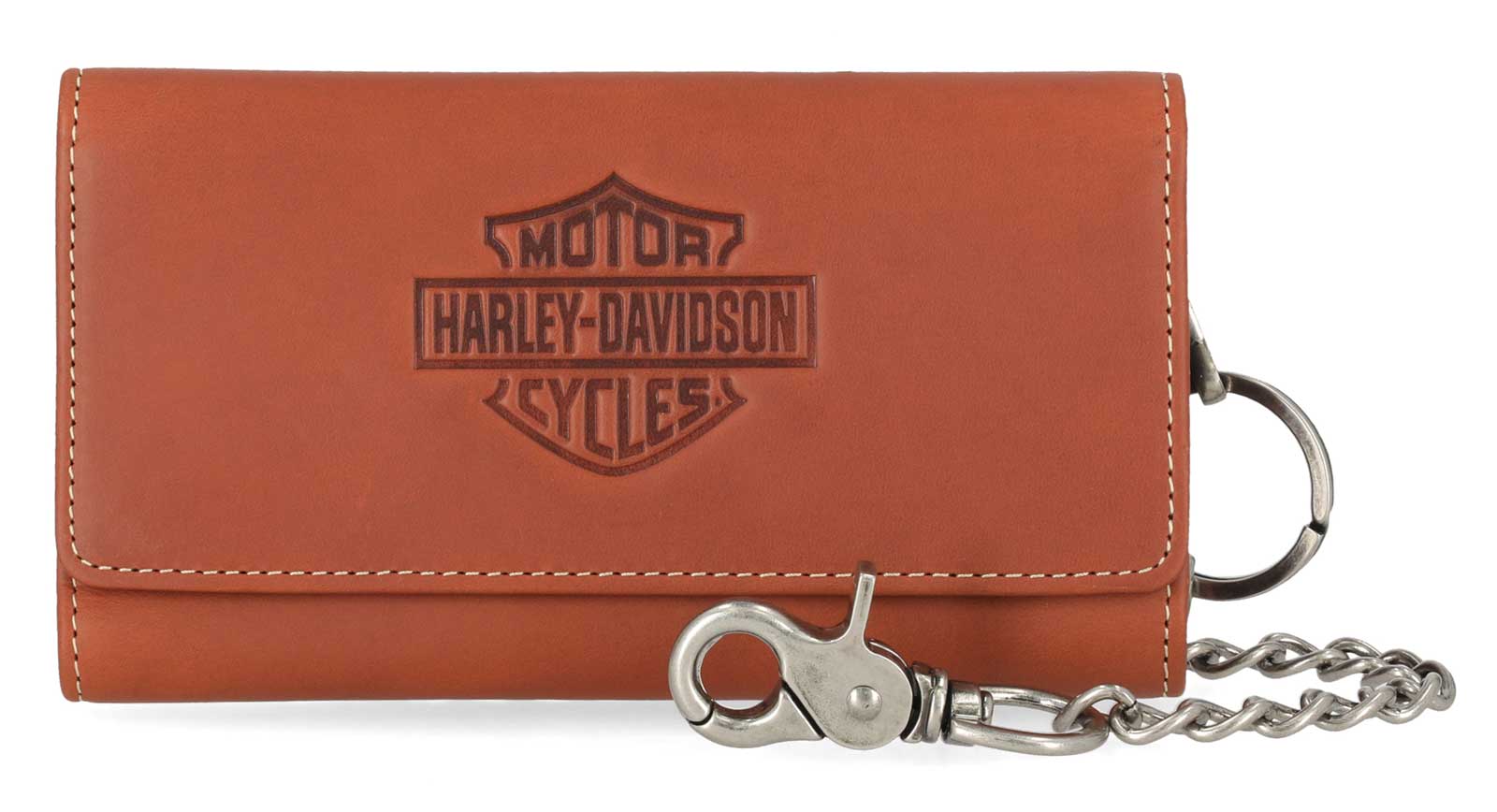 Harley-Davidson Men's Traditional B&S Embossed Trucker Wallet w/Chain, Brown - Wisconsin Harley-Davidson