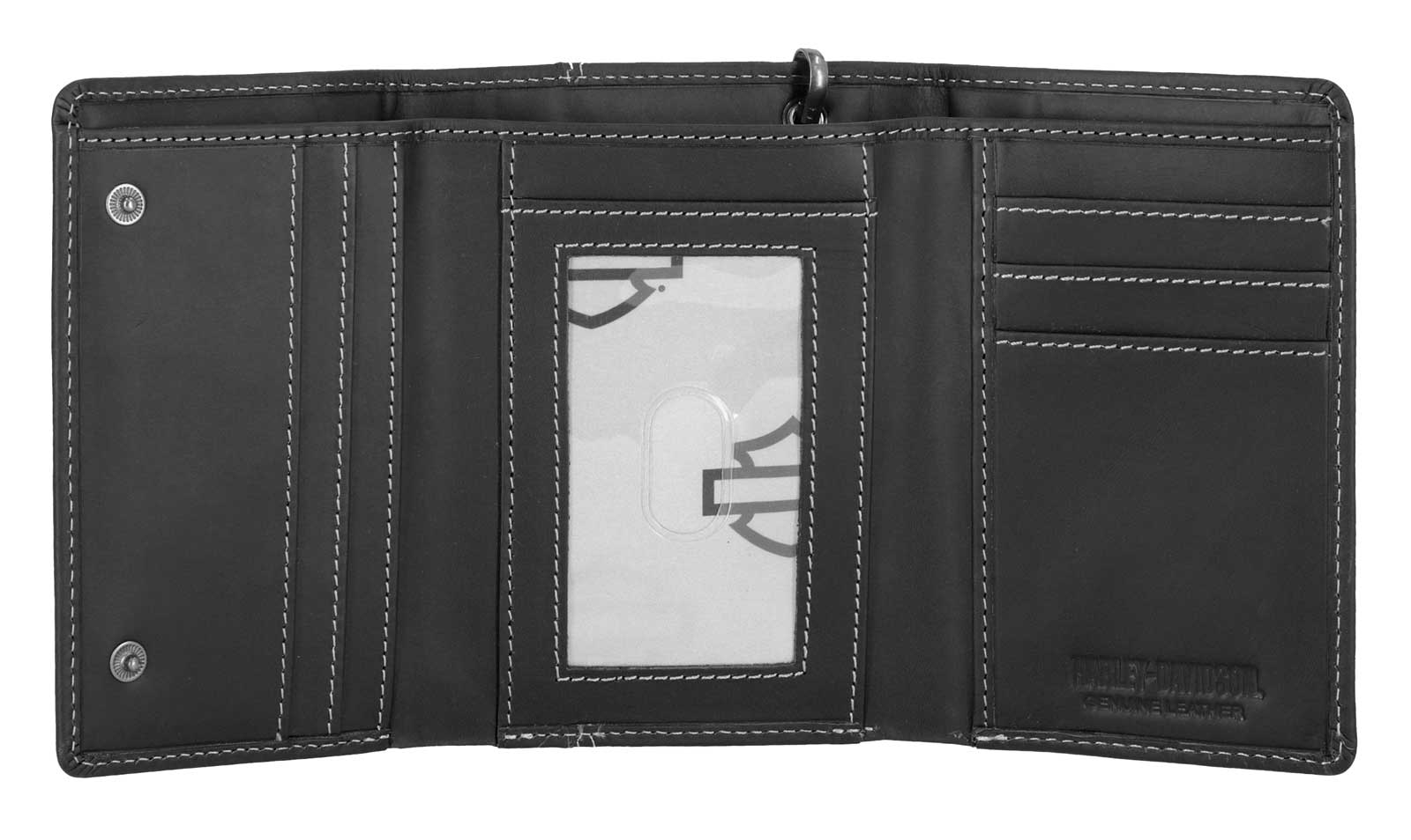 Harley-Davidson Men's Traditional Bar & Shield Embossed Trifold Wallet w/ Chain - No Hassle Returns at Wisconsin Harley