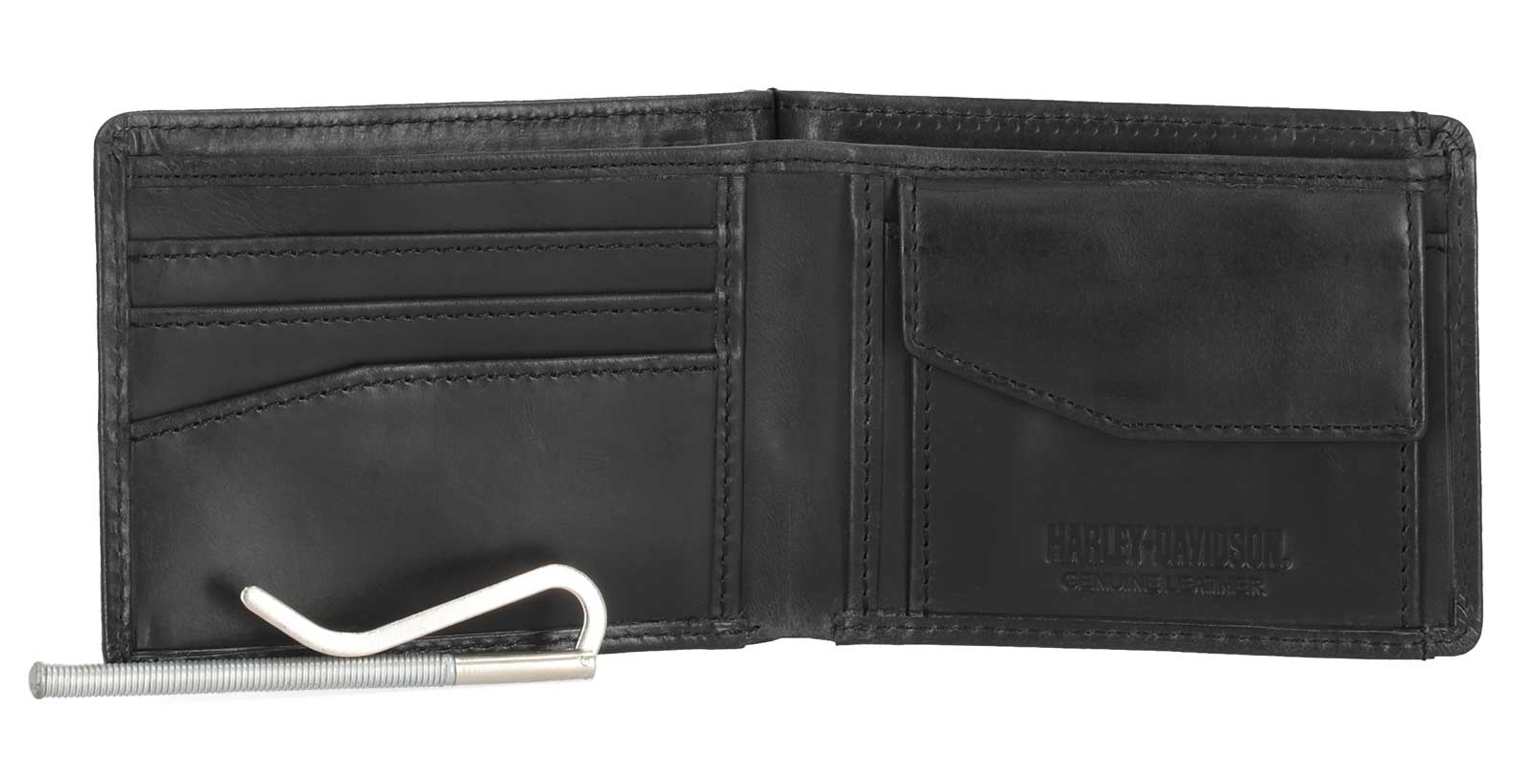 Harley-Davidson Men's B&S Card Release Leather RFID Billfold Wallet, Black - No Hassle Returns at Wisconsin Harley