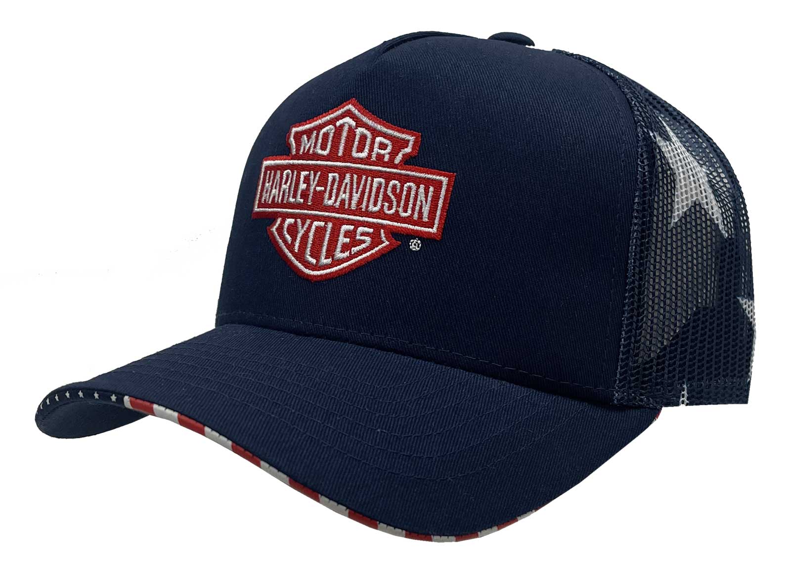 Harley-Davidson Men's United B&S Logo Adjustable Patriotic Trucker Hat, Blue - Wisconsin Harley-Davidson