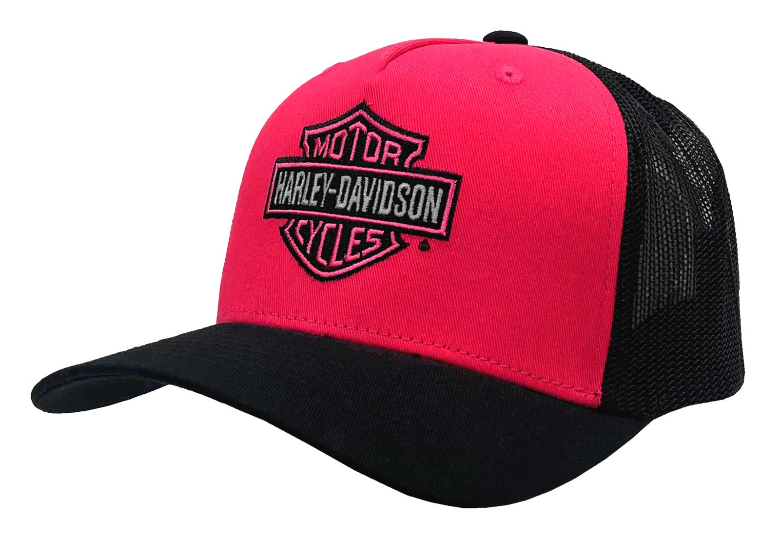 Harley-Davidson Women's Dayglow Embroidered B&S Colorblocked Trucker Hat, Pink - Wisconsin Harley-Davidson