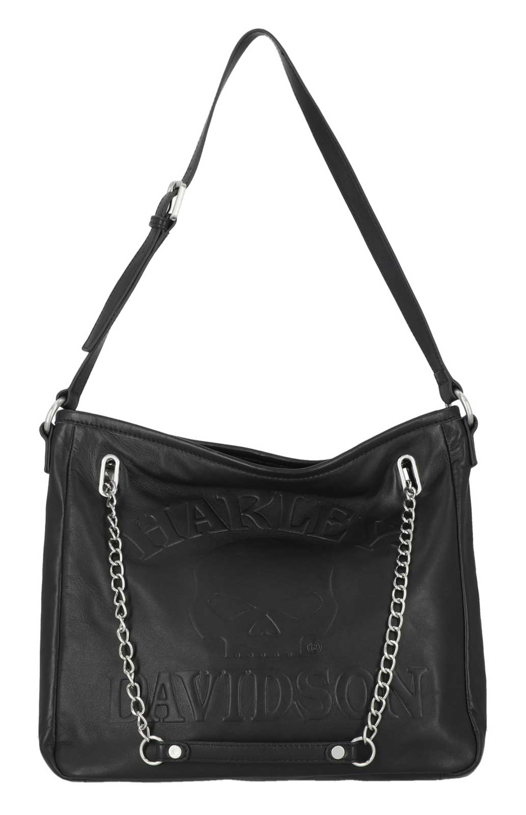 Harley-Davidson Women's Raised Skull Genuine Leather Tote Purse, Black - Wisconsin Harley-Davidson