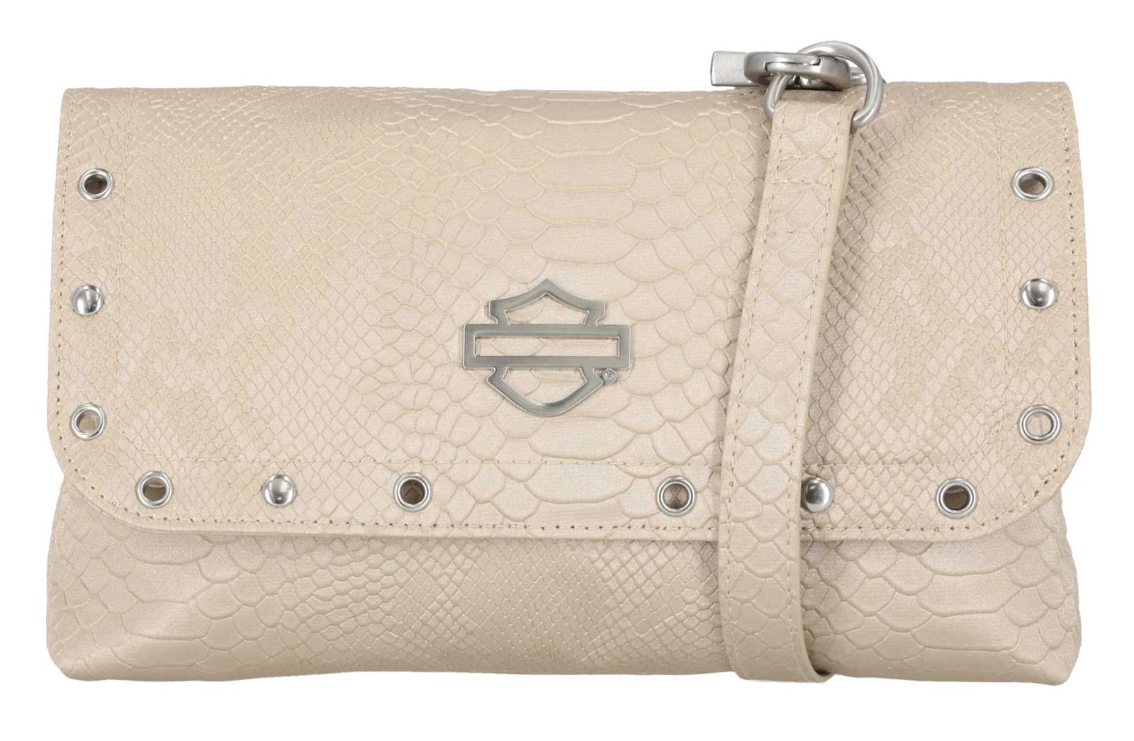 Harley-Davidson Women's Embossed Snake Skin B&S Crossbody Purse, Off White - Wisconsin Harley-Davidson