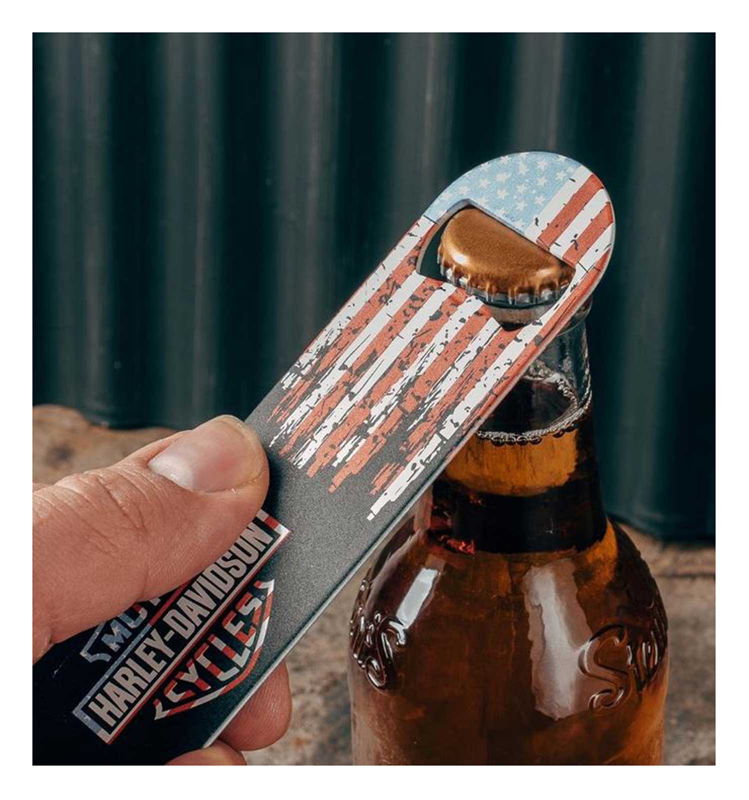 Harley-Davidson Americana Flag Metal Stainless Steel Bottle Opener, Black - No Hassle Returns at Wisconsin Harley