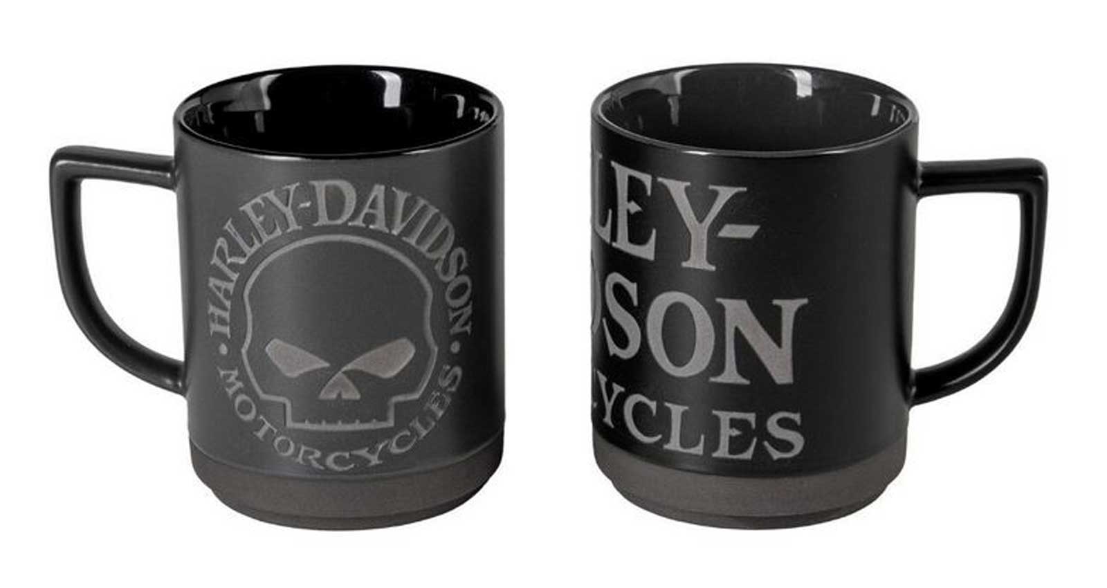 Harley-Davidson Engraved Willie G Skull Coffee Mug Set, Set of Two 16 oz. Black - Wisconsin Harley-Davidson