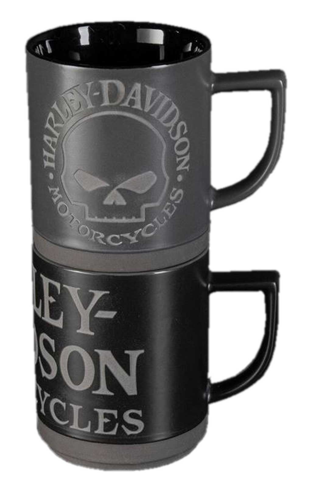 Harley-Davidson Engraved Willie G Skull Coffee Mug Set, Set of Two 16 oz. Black - Largest Selection of Harley-Davidson Products