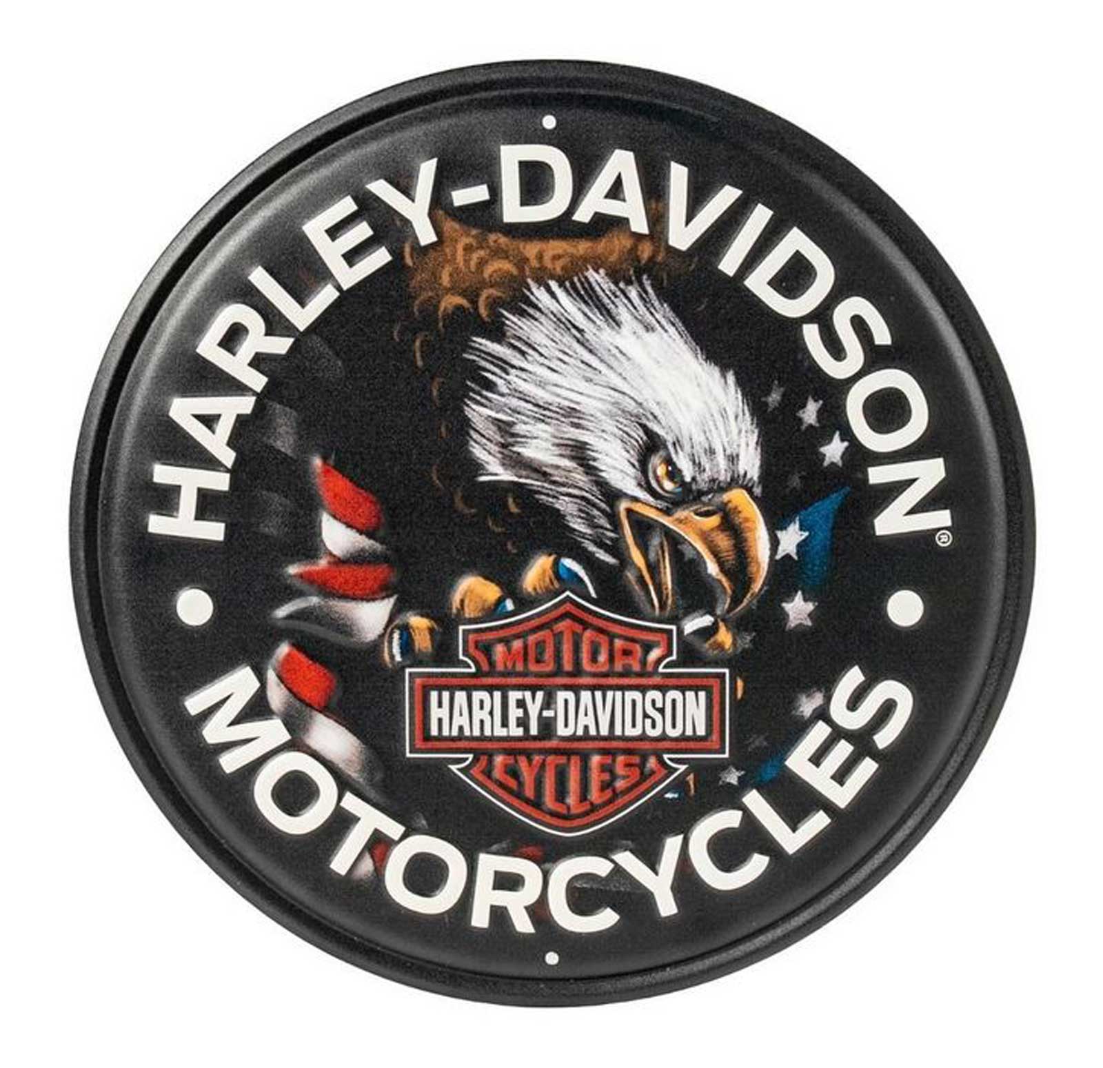 Harley-Davidson Embossed Patriotic Eagle Bar & Shield Logo Metal Sign, Black - Wisconsin Harley-Davidson