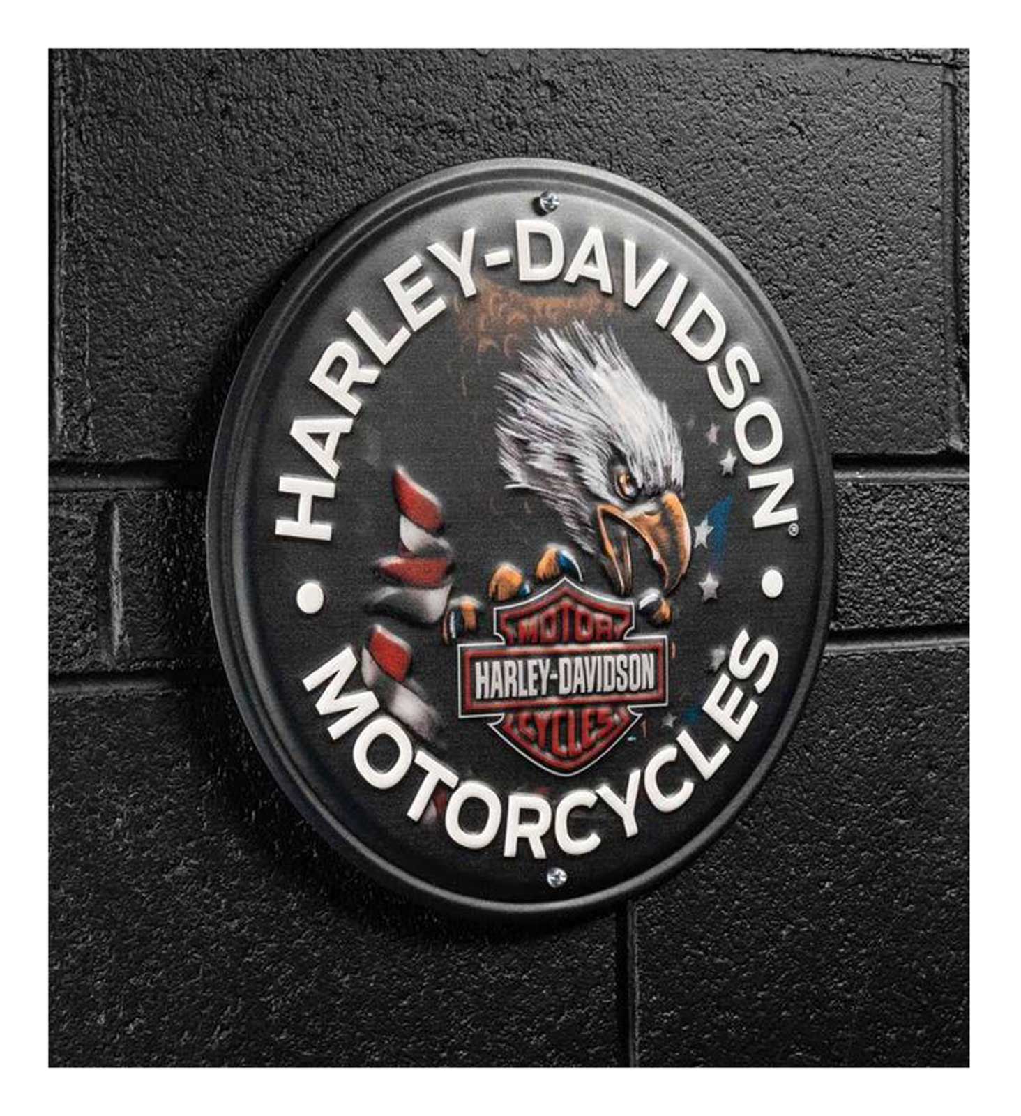 Harley-Davidson Embossed Patriotic Eagle Bar & Shield Logo Metal Sign, Black - Largest Selection of Harley-Davidson Products