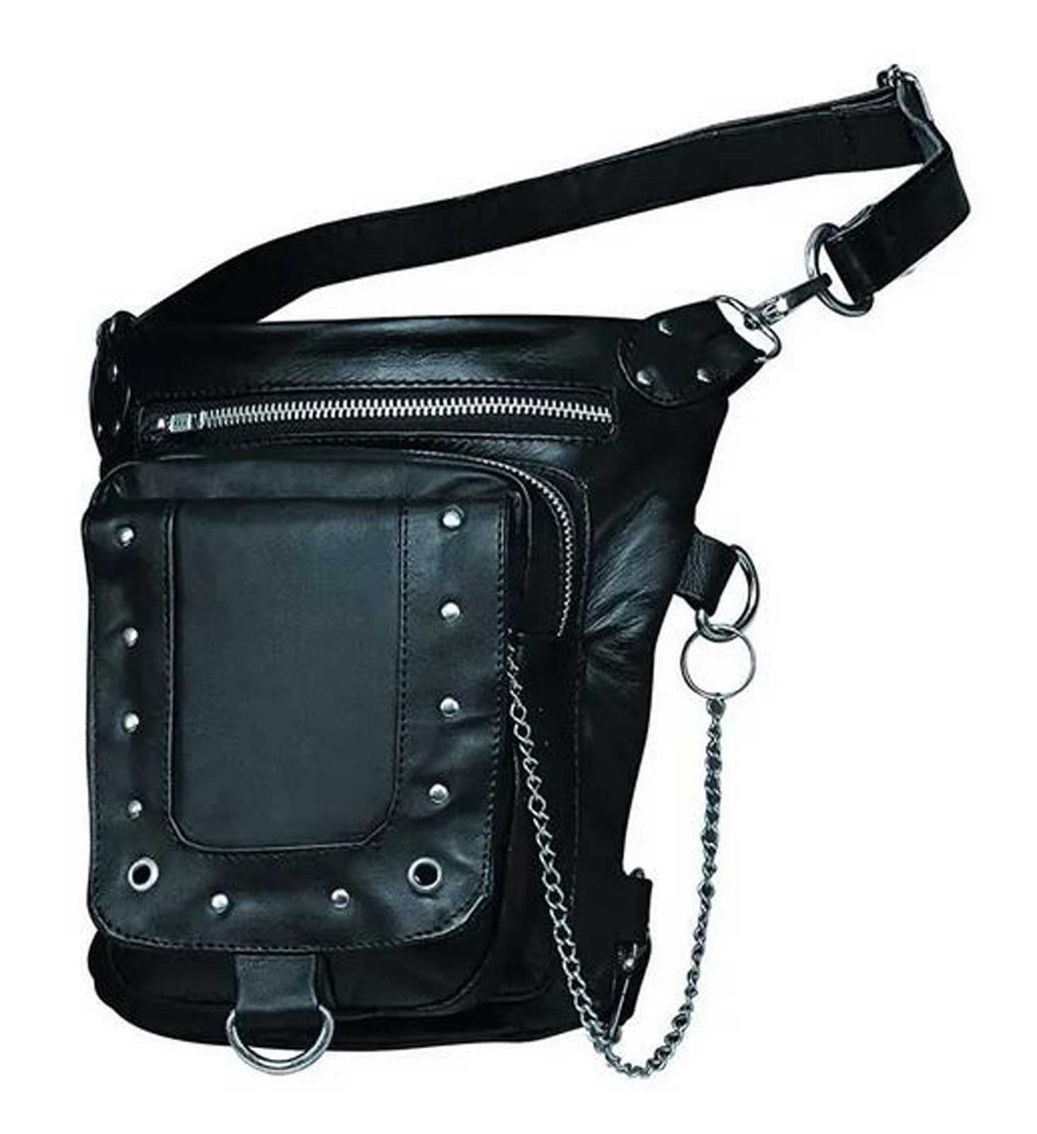 UNIK Women's Studded Superior Cowhide Leather Adjustable Strap Thigh Bag, Black - Wisconsin Harley-Davidson