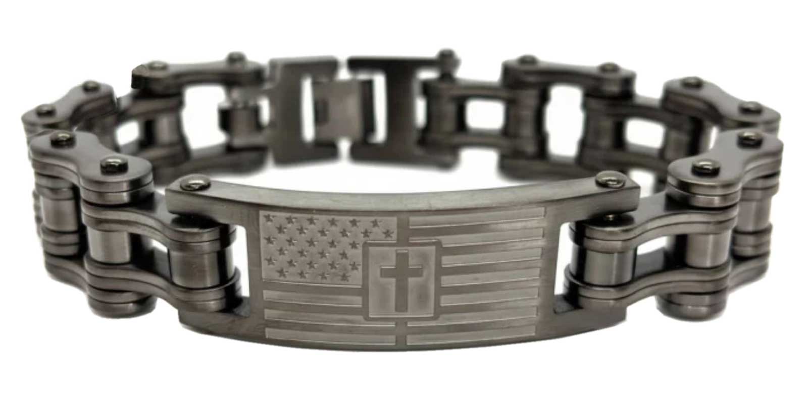 Heavy Metal Men's Cross Badge Motorcycle Stainless Steel Bracelet, Gunmetal - Wisconsin Harley-Davidson
