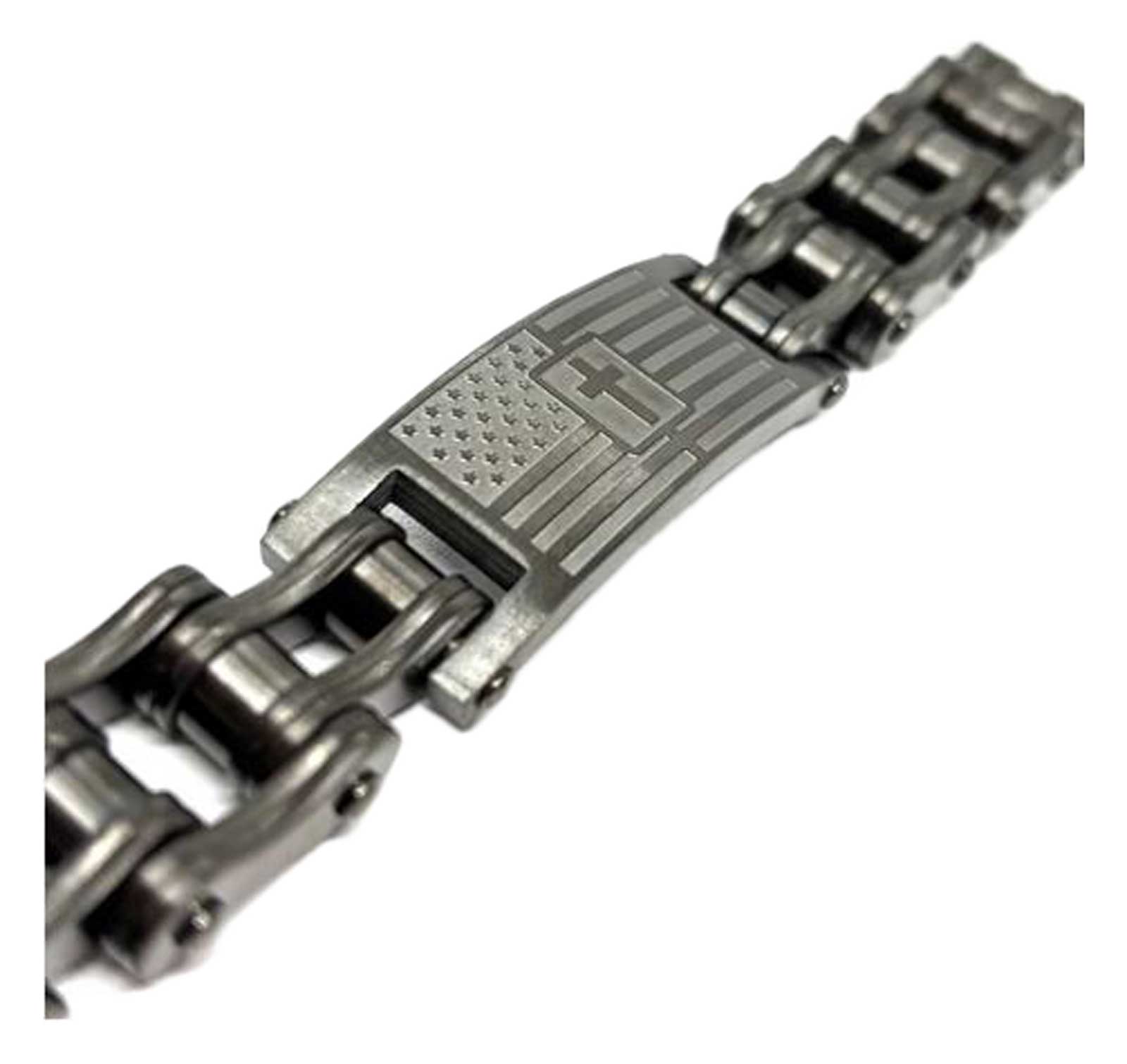 Heavy Metal Men's Cross Badge Motorcycle Stainless Steel Bracelet, Gunmetal - No Hassle Returns at Wisconsin Harley